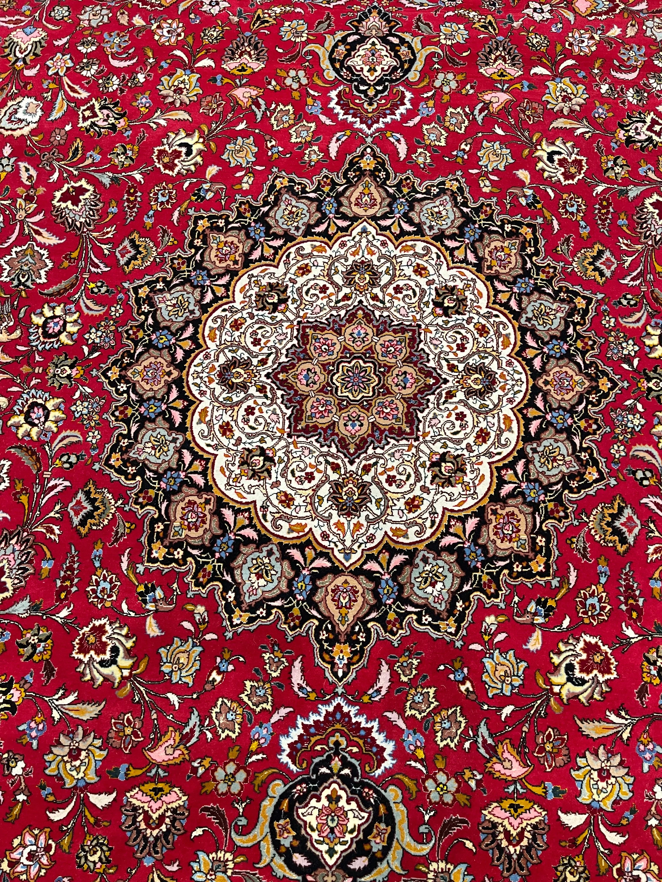 Persian Tabriz Silk and Wool - F-1225, Iran rug, 9'9" x 13'3", in red, gold, light blue, ivory - photo 2