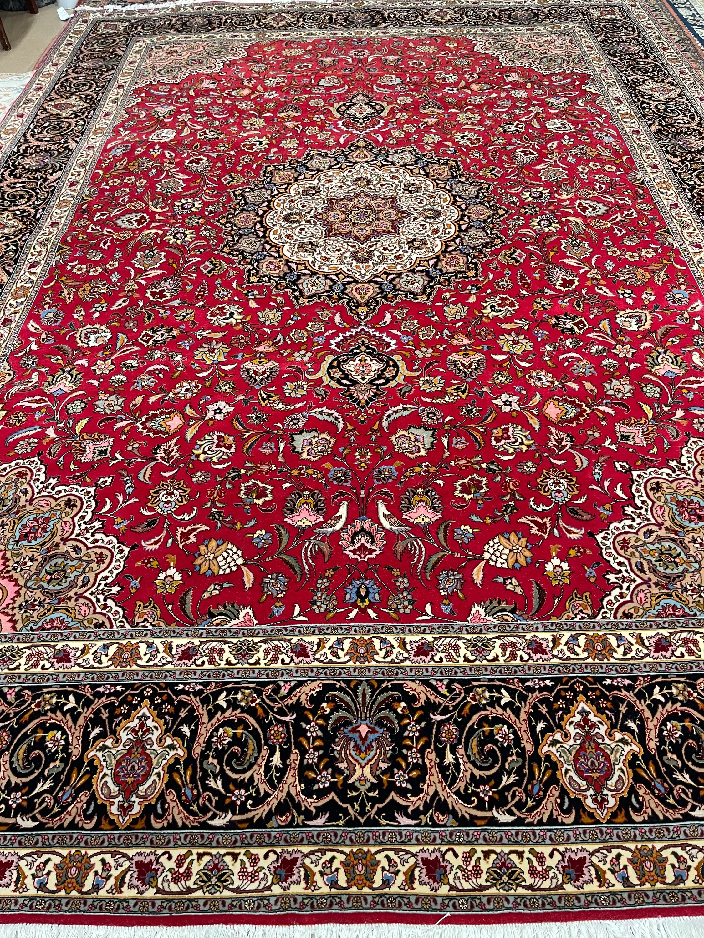 Persian Tabriz Silk and Wool - F-1225, Iran rug, 9'9" x 13'3", in red, gold, light blue, ivory - photo 4