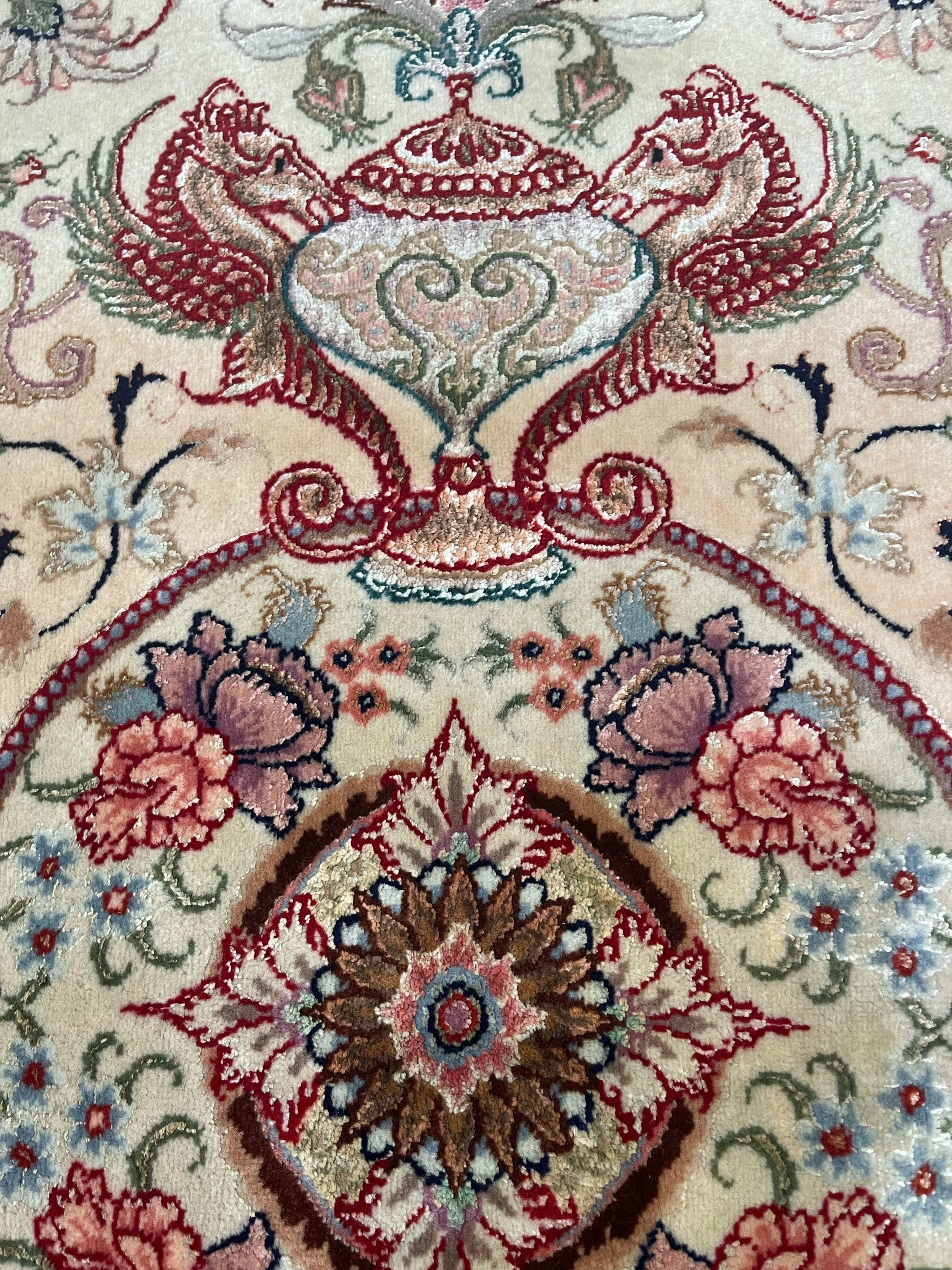 Persian Tabriz Silk and Wool - F-2058, Iran rug, 6'8" x 10'1", in navy, ivory, light blue, light green, red, rose - photo 3