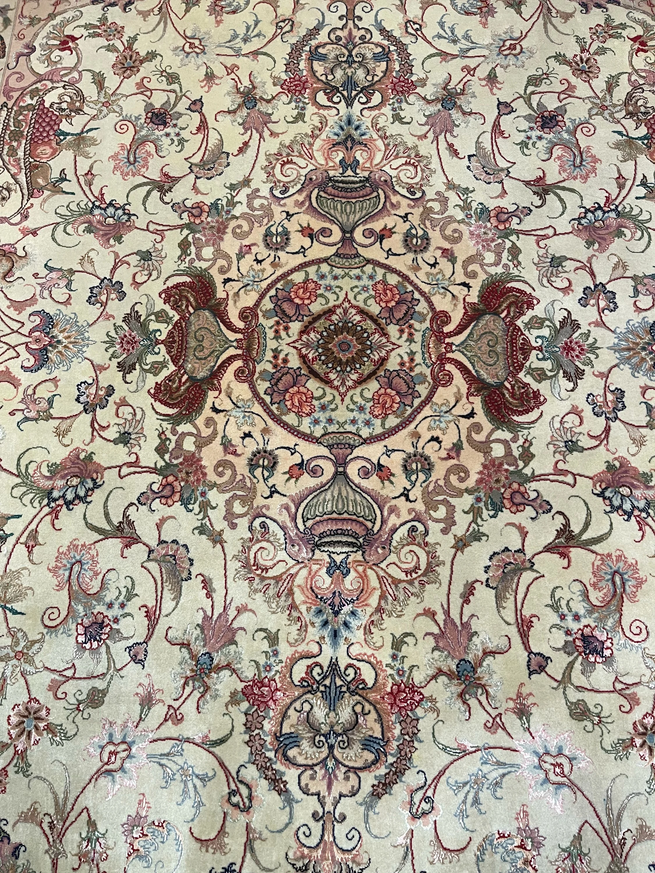 Persian Tabriz Silk and Wool - F-2058, Iran rug, 6'8" x 10'1", in navy, ivory, light blue, light green, red, rose - photo 2
