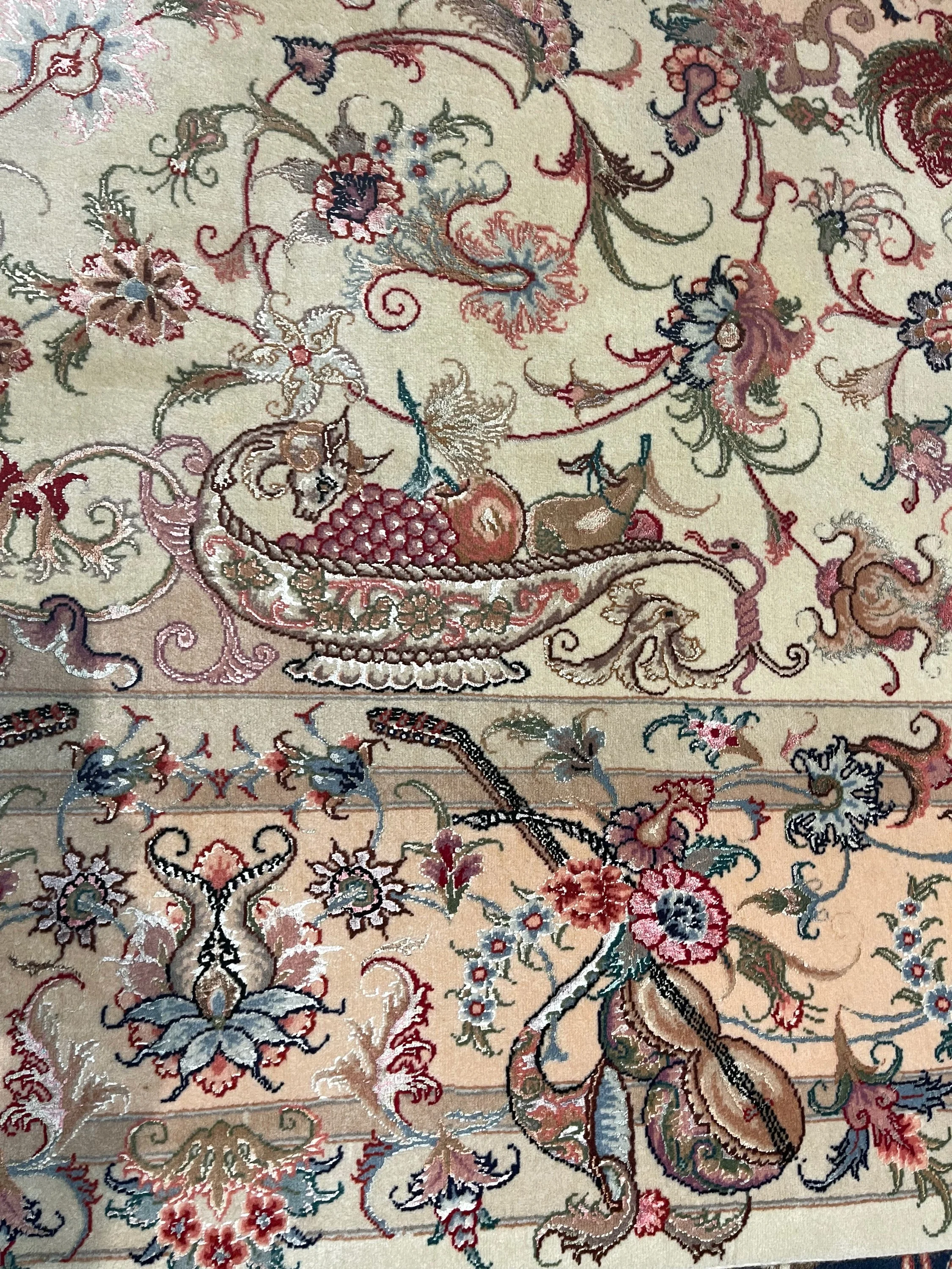 Persian Tabriz Silk and Wool - F-2058, Iran rug, 6'8" x 10'1", in navy, ivory, light blue, light green, red, rose - photo 5