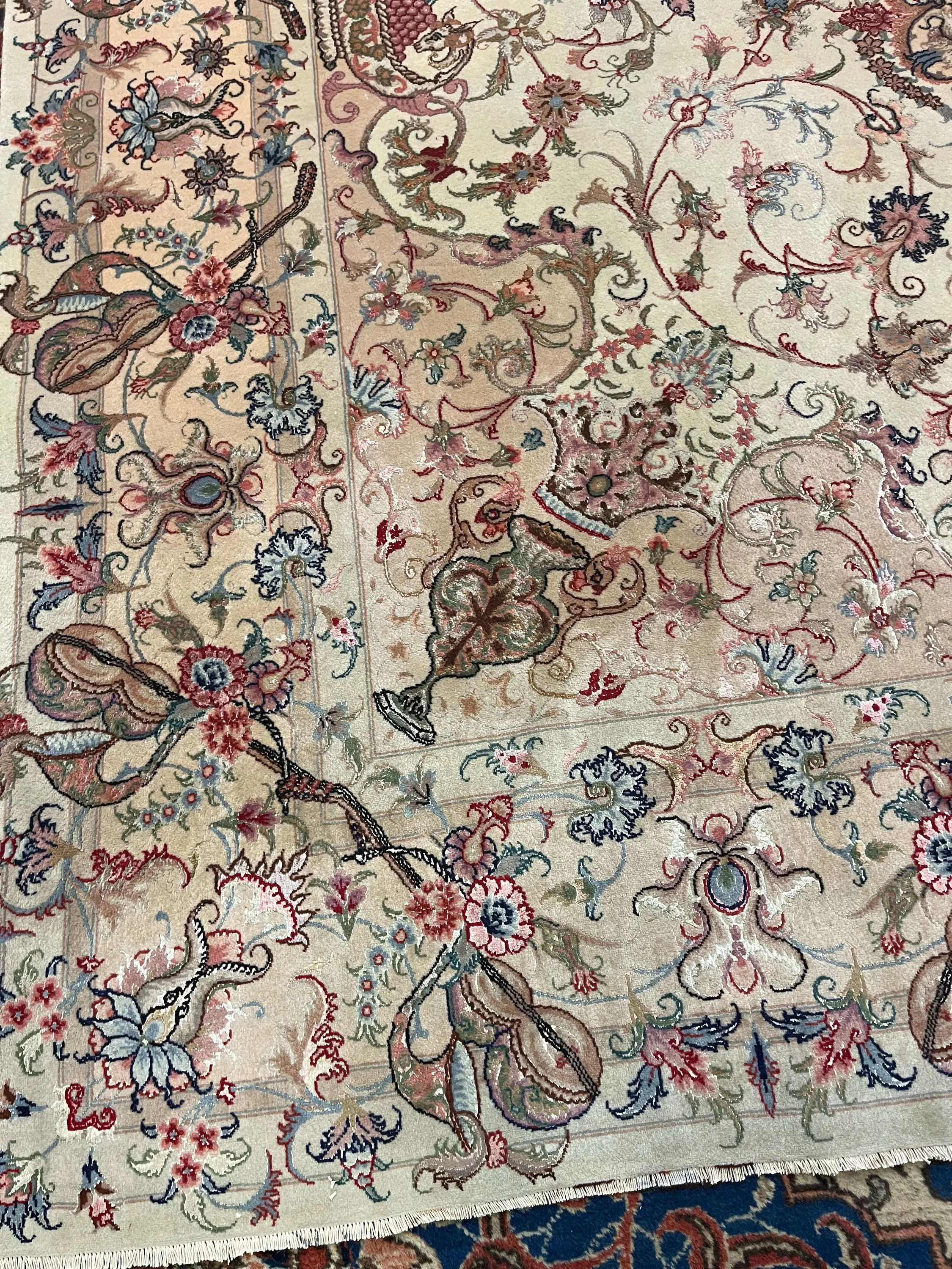 Persian Tabriz Silk and Wool - F-2058, Iran rug, 6'8" x 10'1", in navy, ivory, light blue, light green, red, rose - photo 4