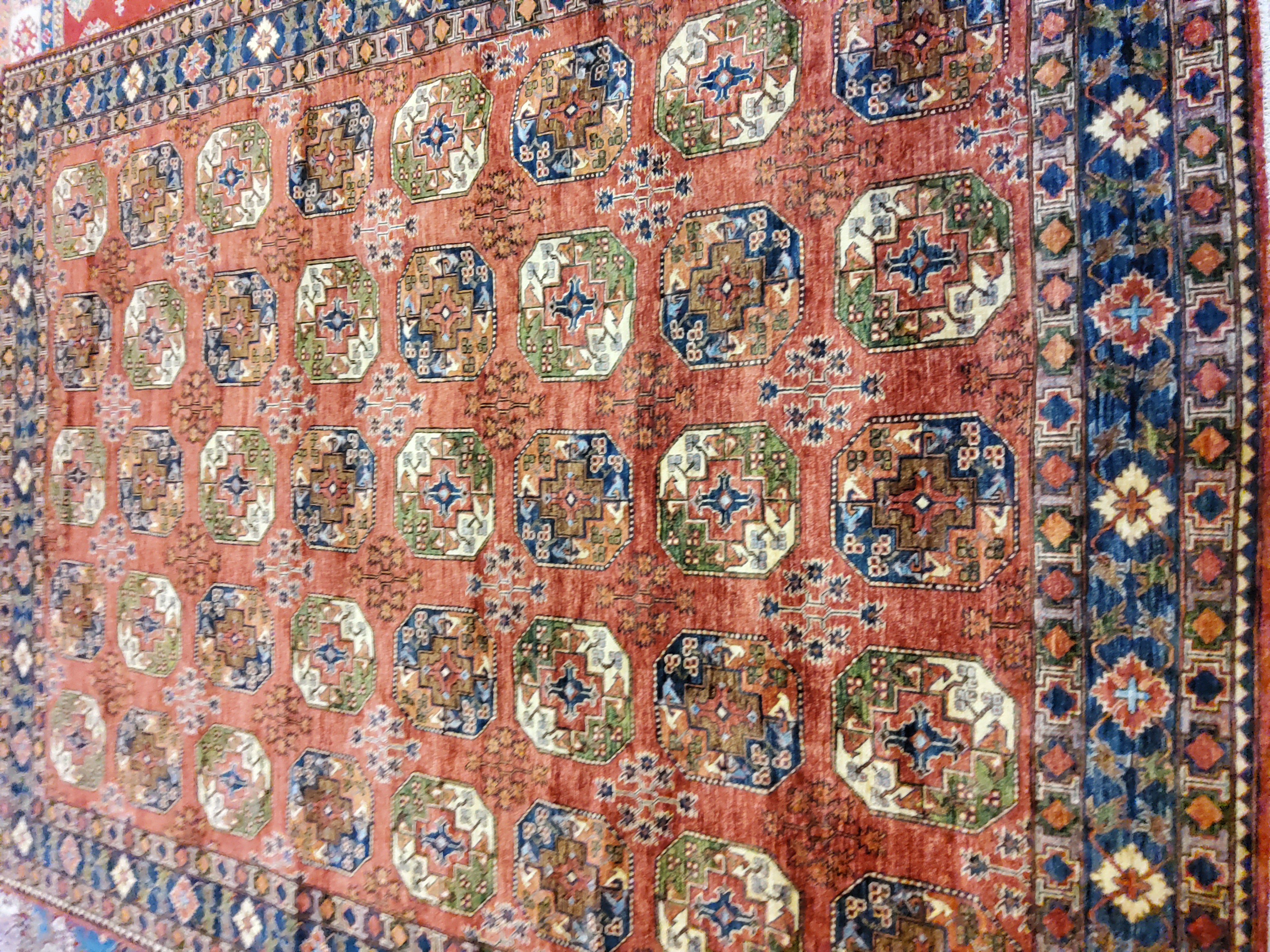 Afghan Turkaman , Afghanistan rug, 9' x 12', in rust, gold, light blue, light green, ivory - photo 2