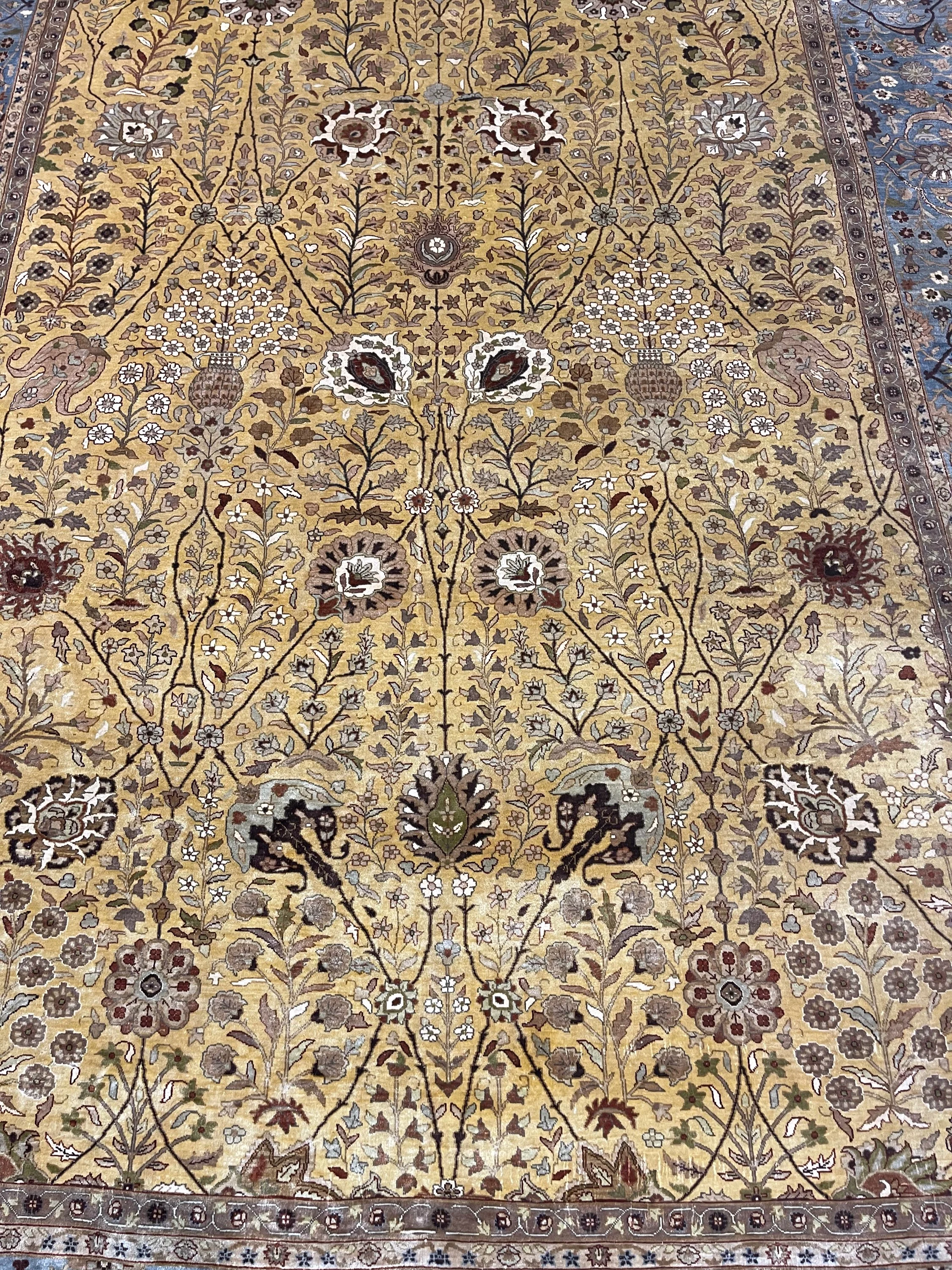 Persian Silk Tabriz Rug - F-2048, Iran rug, 6'6" x 10', in gold, light navy, ivory, light blue - photo 2