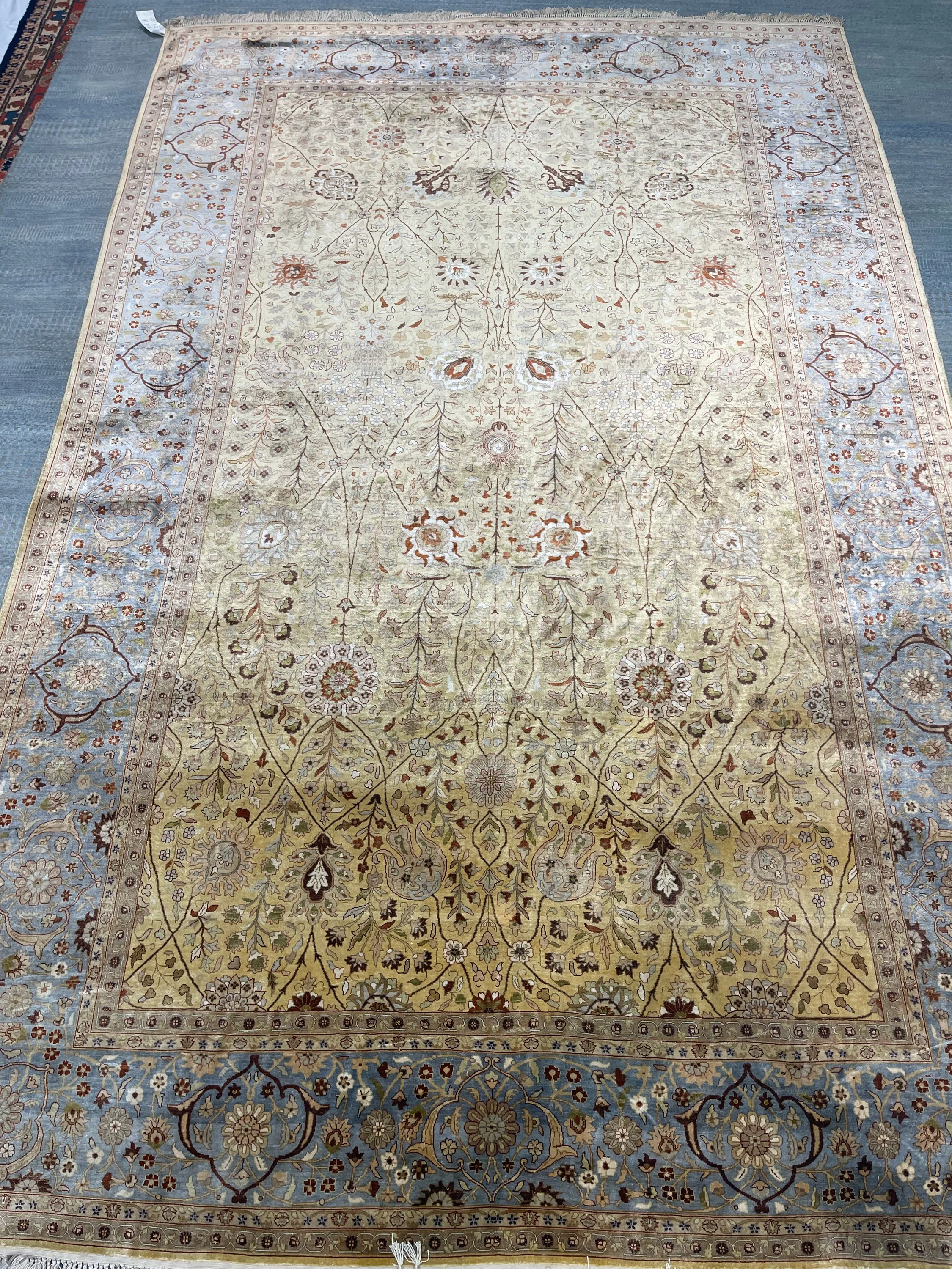 Persian Silk Tabriz Rug - F-2048, Iran rug, 6'6" x 10', in gold, light navy, ivory, light blue - photo 3