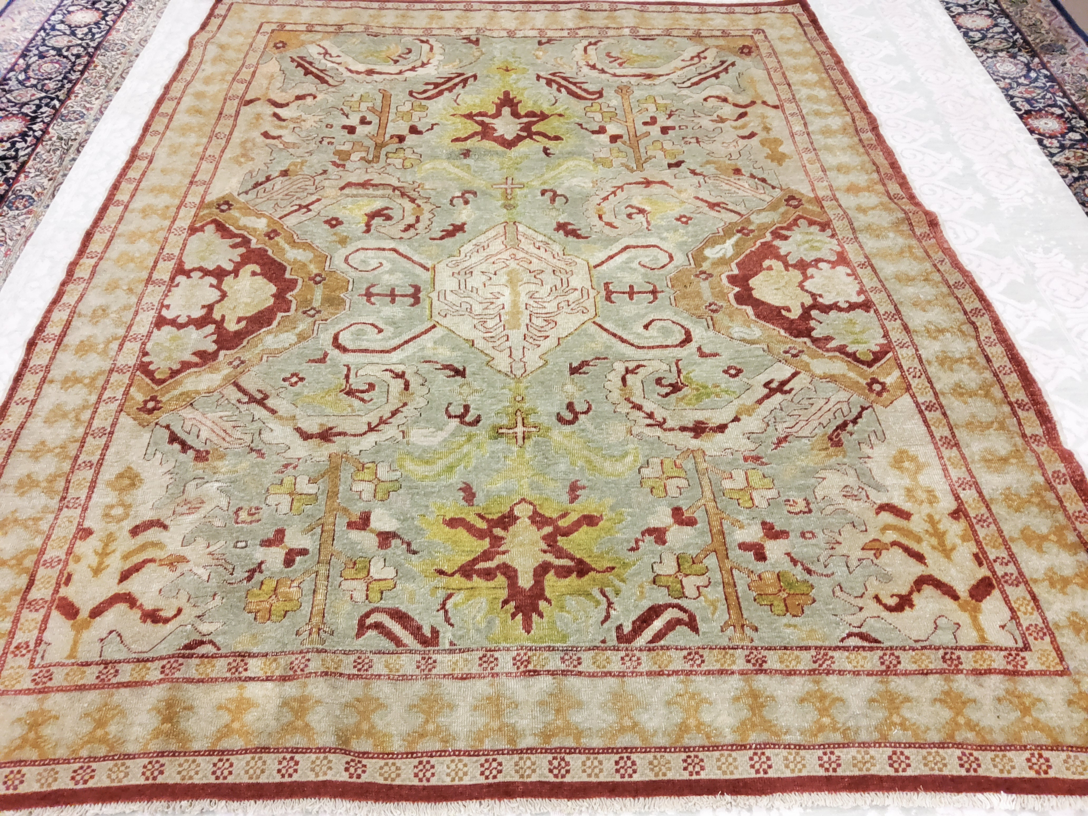 Antique Sevas - F-754, Turkey rug, 6'6" x 7'10", in gold, ivory, light green, red - photo 2