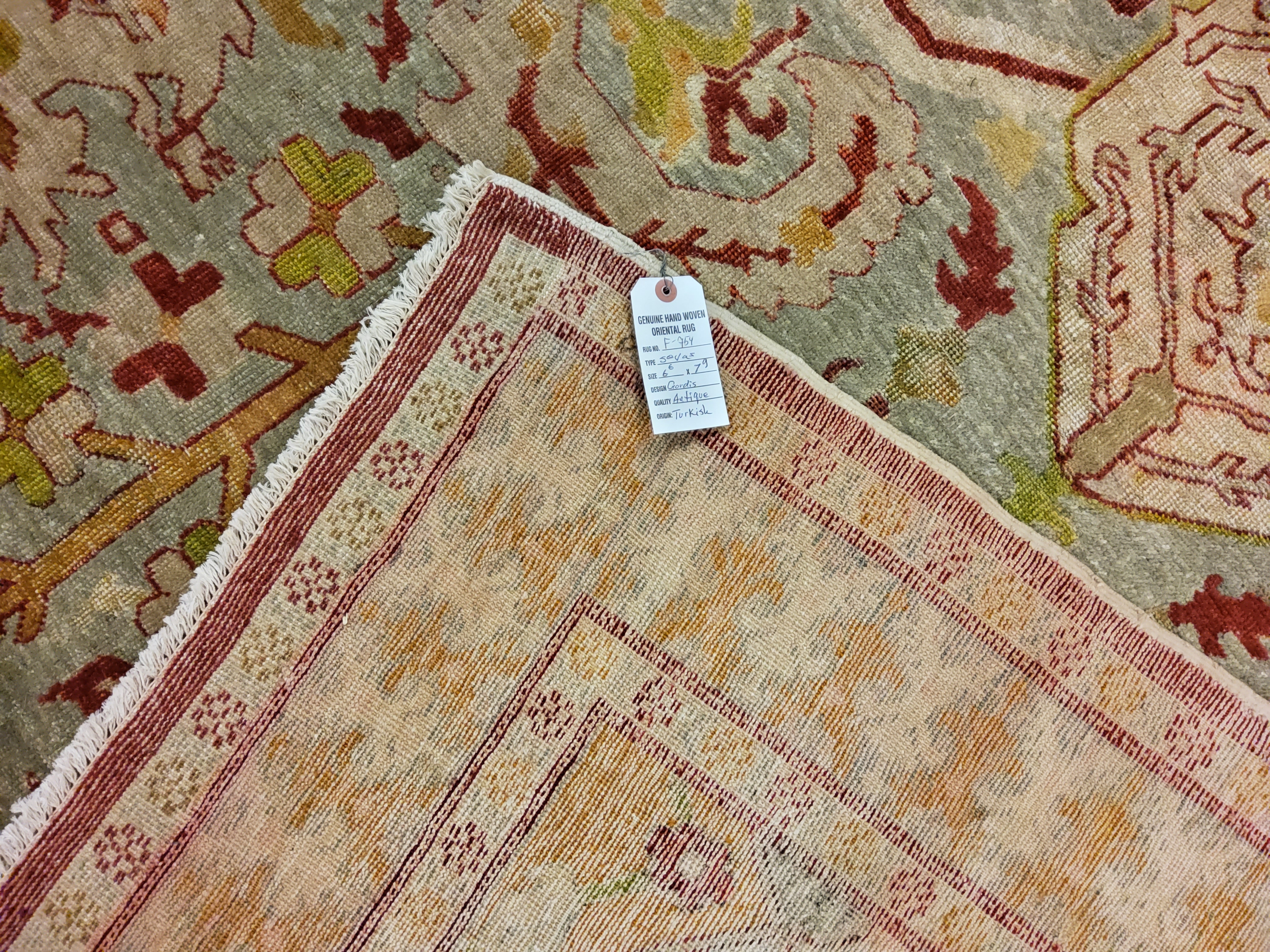 Antique Sevas - F-754, Turkey rug, 6'6" x 7'10", in gold, ivory, light green, red - photo 4
