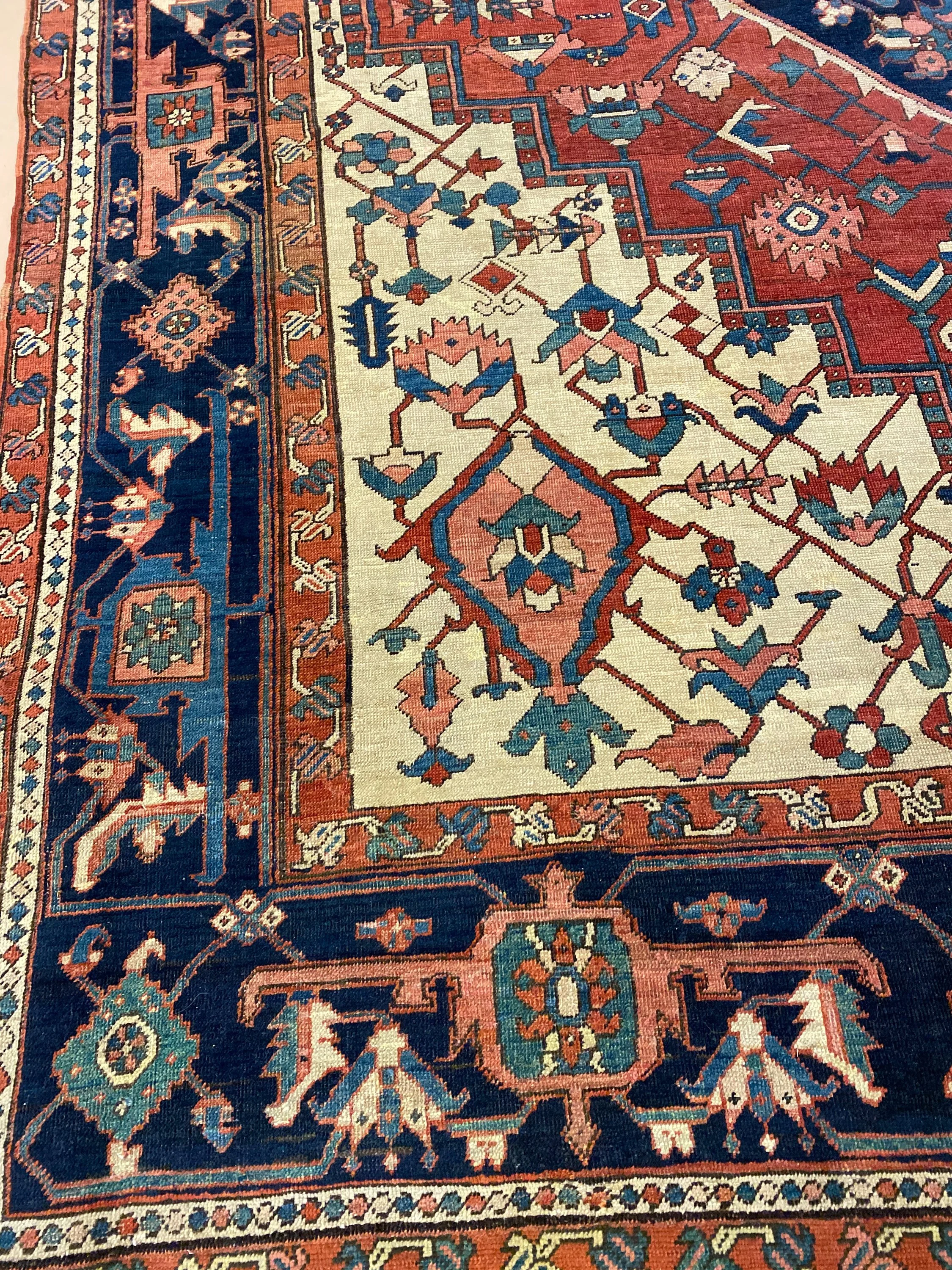 Antique Persian Serapi rug - F-00204, Iran rug, 10' x 13'3", in navy, rust, ivory, red, light blue, green - photo 3