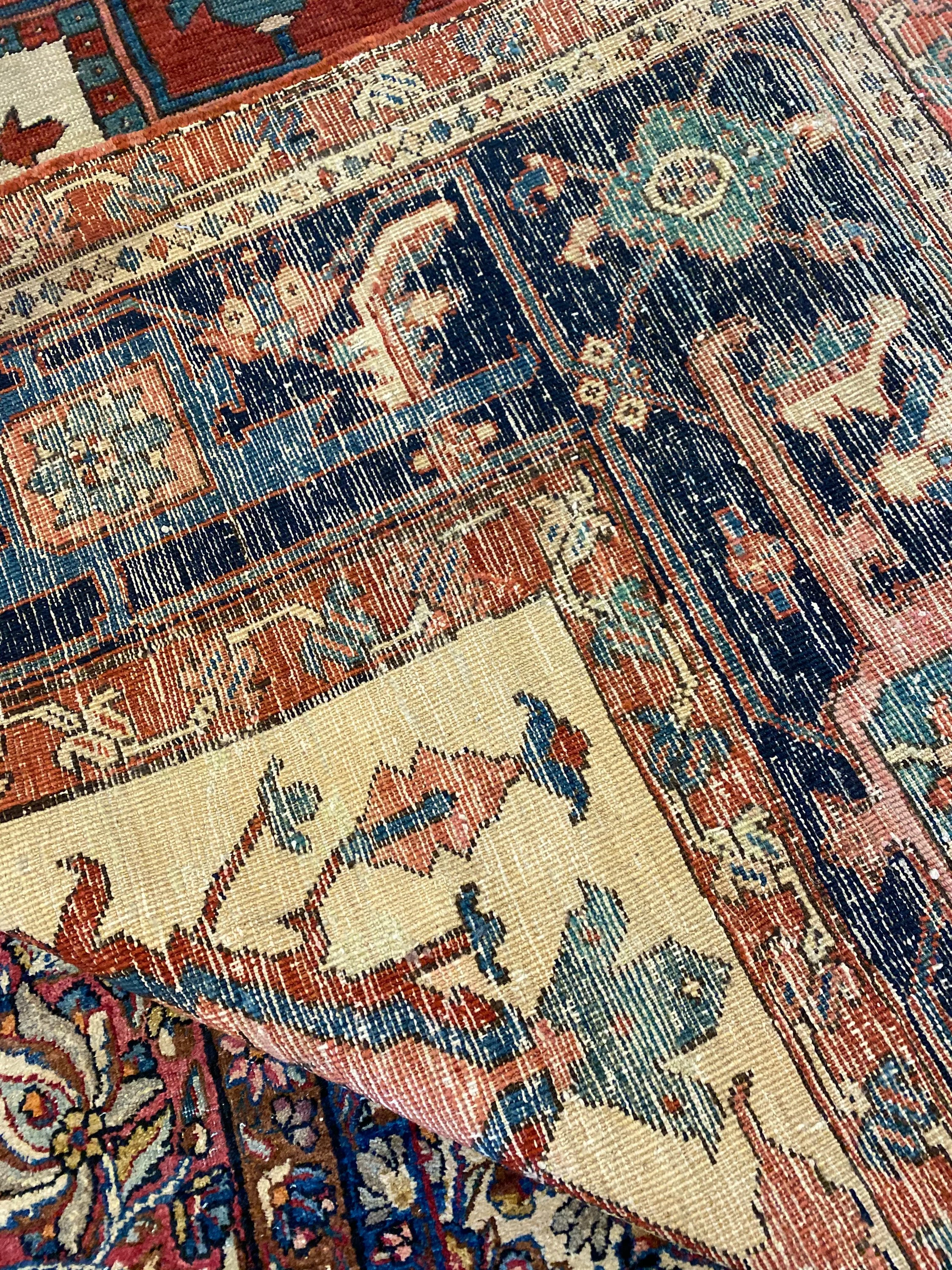 Antique Persian Serapi rug - F-00204, Iran rug, 10' x 13'3", in navy, rust, ivory, red, light blue, green - photo 4