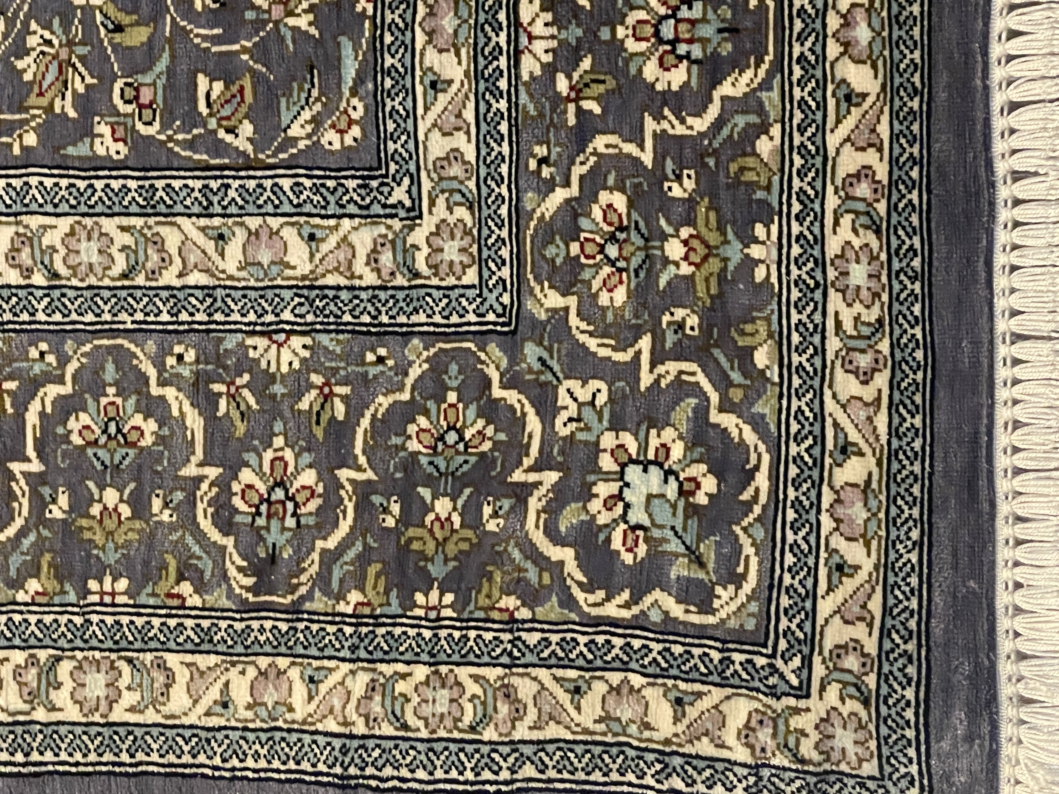 Persian Qum Silk Rug - F-251, Iran rug, 2'7" x 4'3", in light gray, gold, navy, light green, turquoise - photo 3