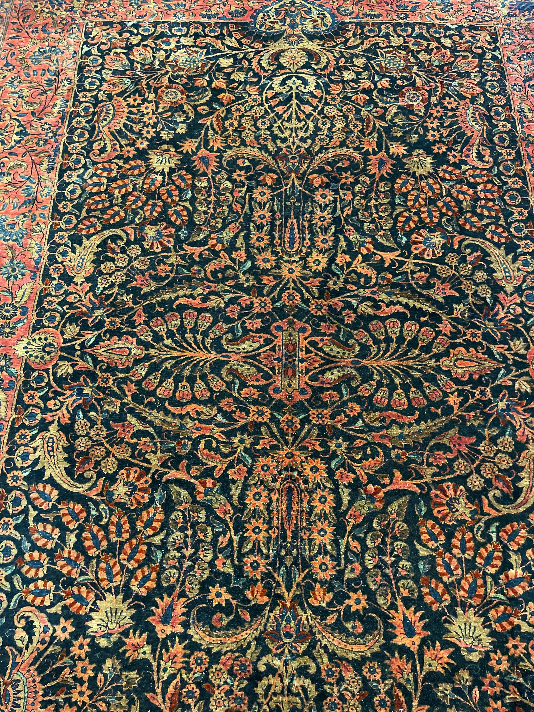 Antique Kashan - F-1146, Iran rug, 10' x 14', in navy, ivory, light blue, light brown, red, green - photo 2