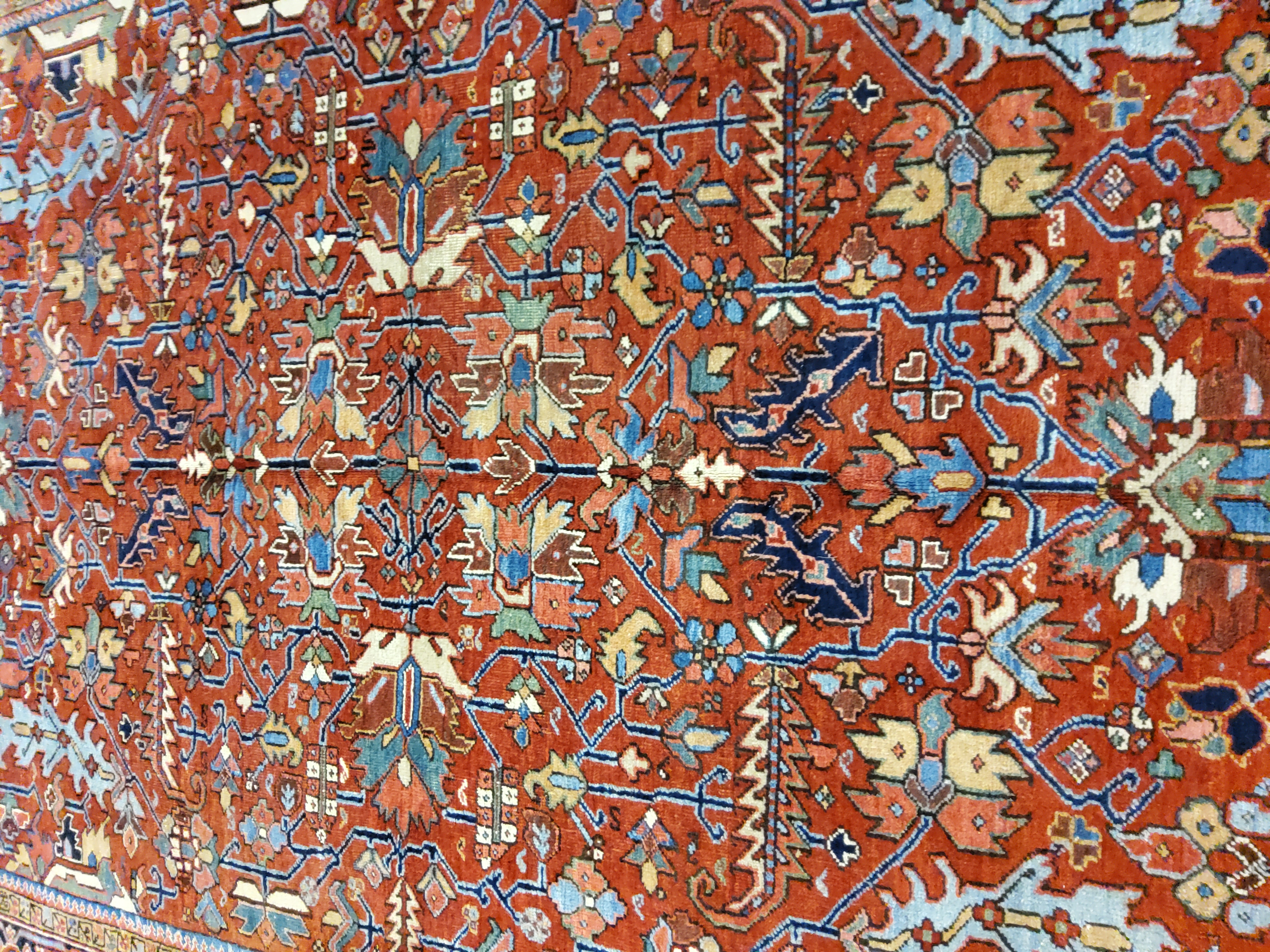 Antique Persian Heriz - F-391, Iran rug, 8' x 11'4", in light blue, red, ivory, salmon - photo 2