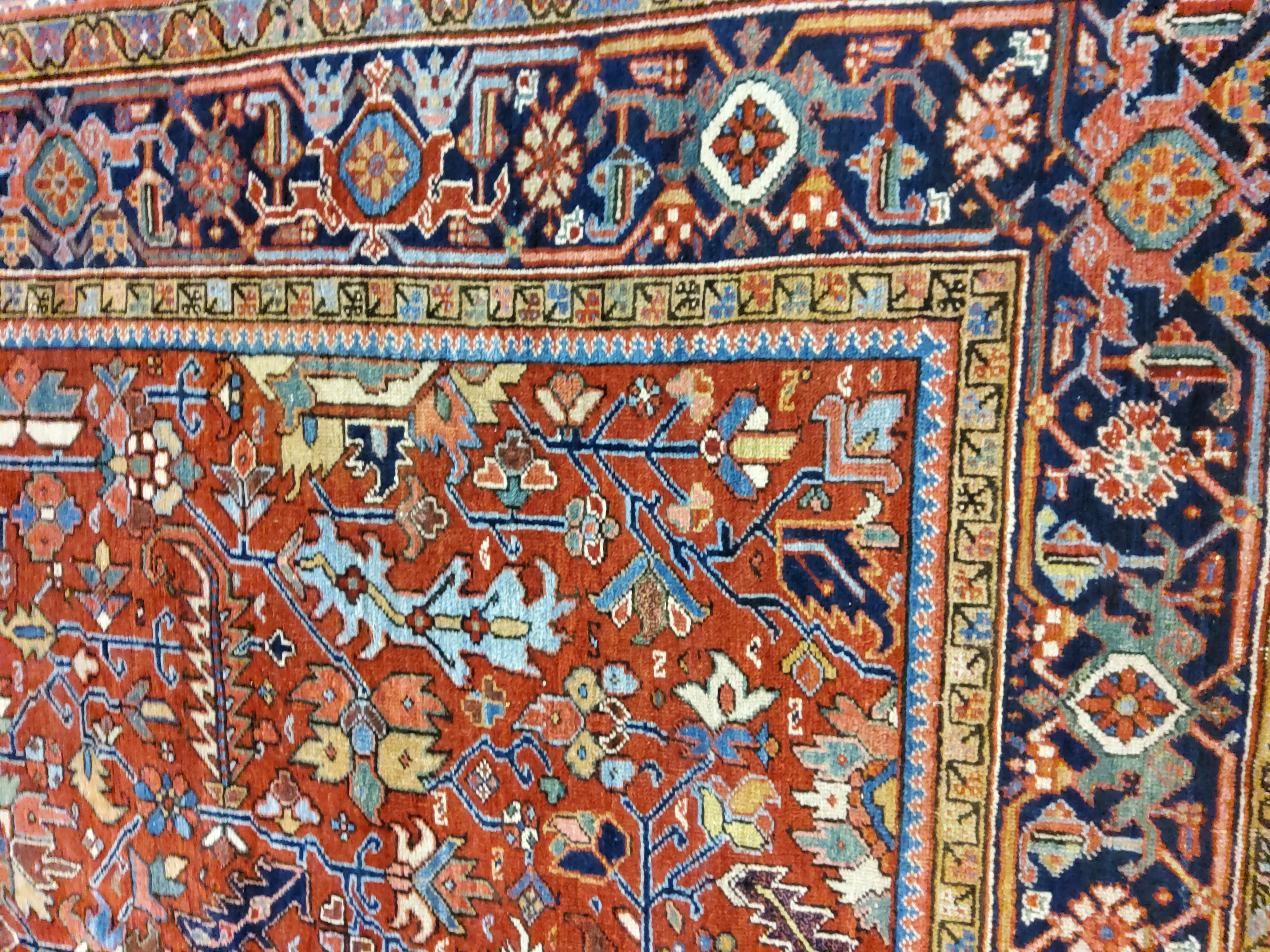 Antique Persian Heriz - F-391, Iran rug, 8' x 11'4", in light blue, red, ivory, salmon - photo 3