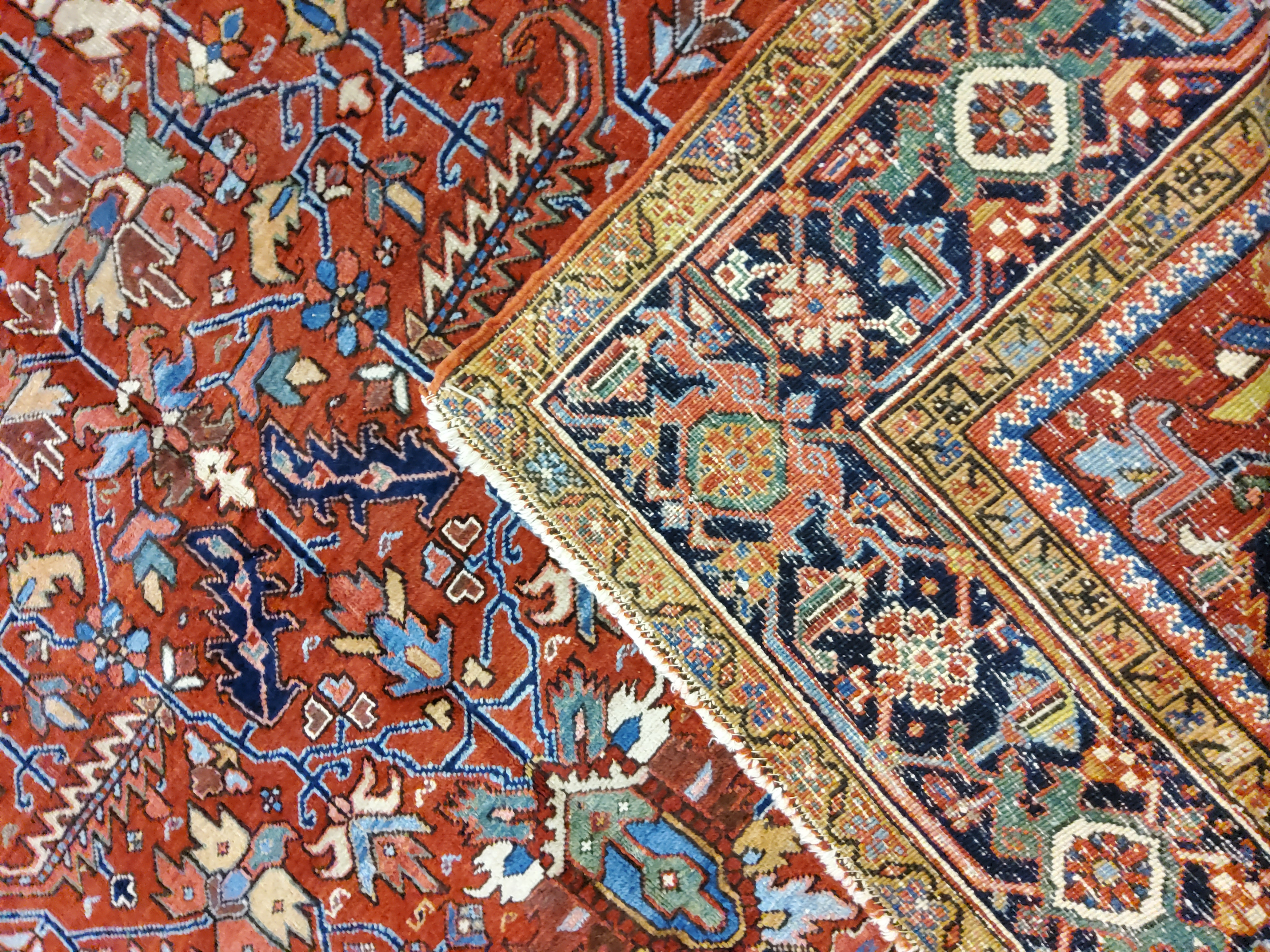 Antique Persian Heriz - F-391, Iran rug, 8' x 11'4", in light blue, red, ivory, salmon - photo 4