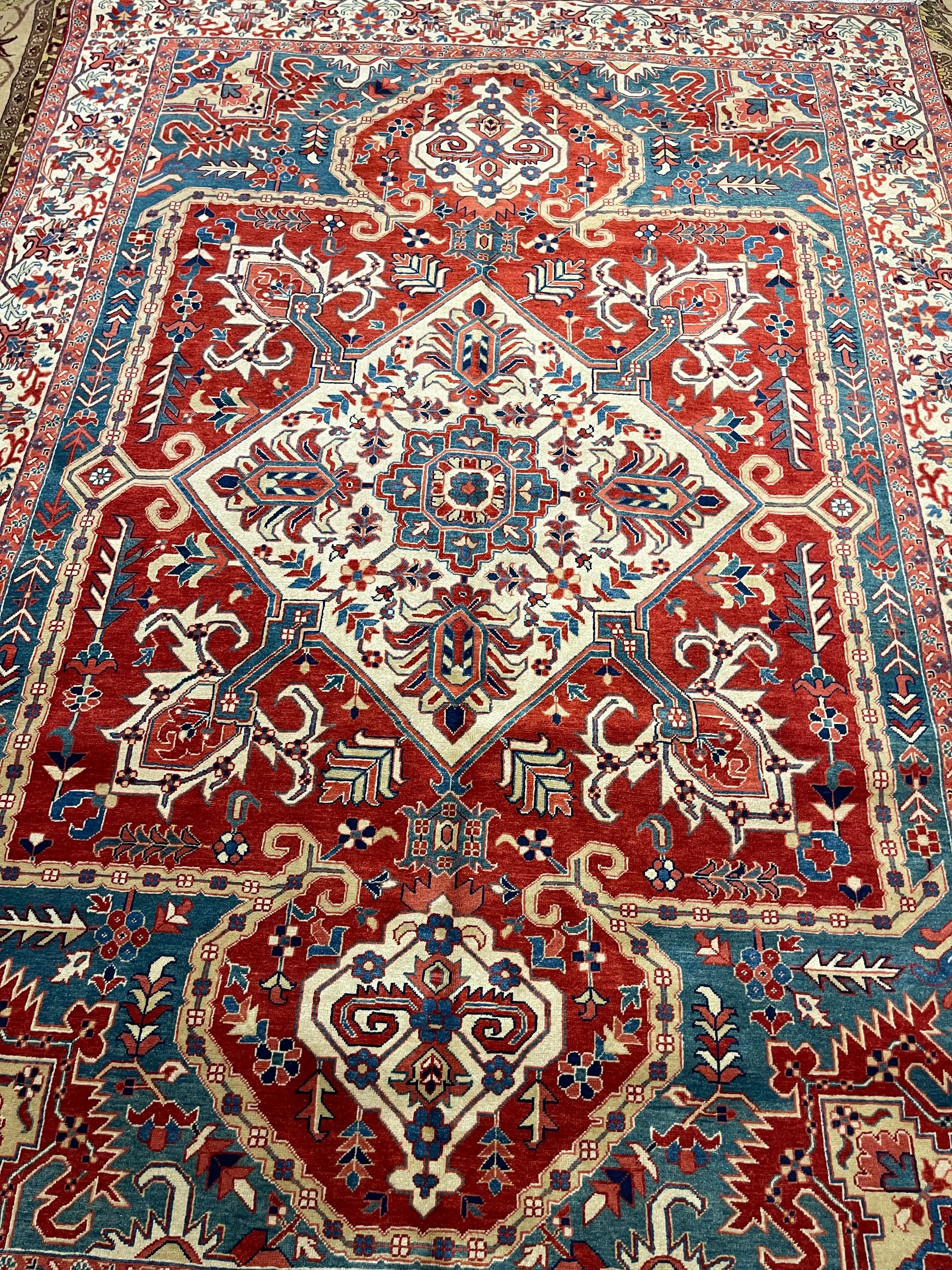 Heriz - F-52, Iran rug, 8'6" x 12', in ivory, red, green, gold, blue - photo 2