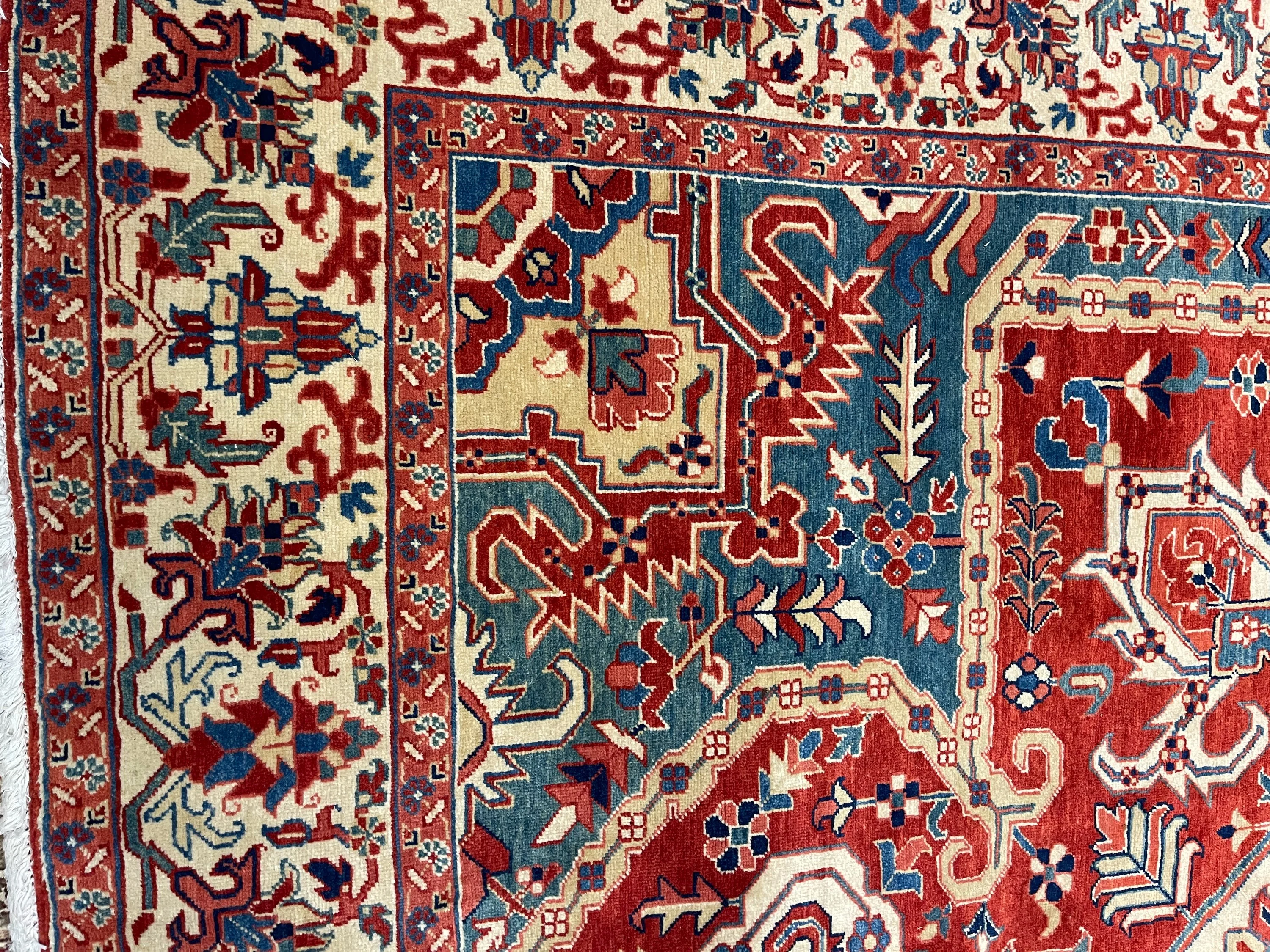 Heriz - F-52, Iran rug, 8'6" x 12', in ivory, red, green, gold, blue - photo 3