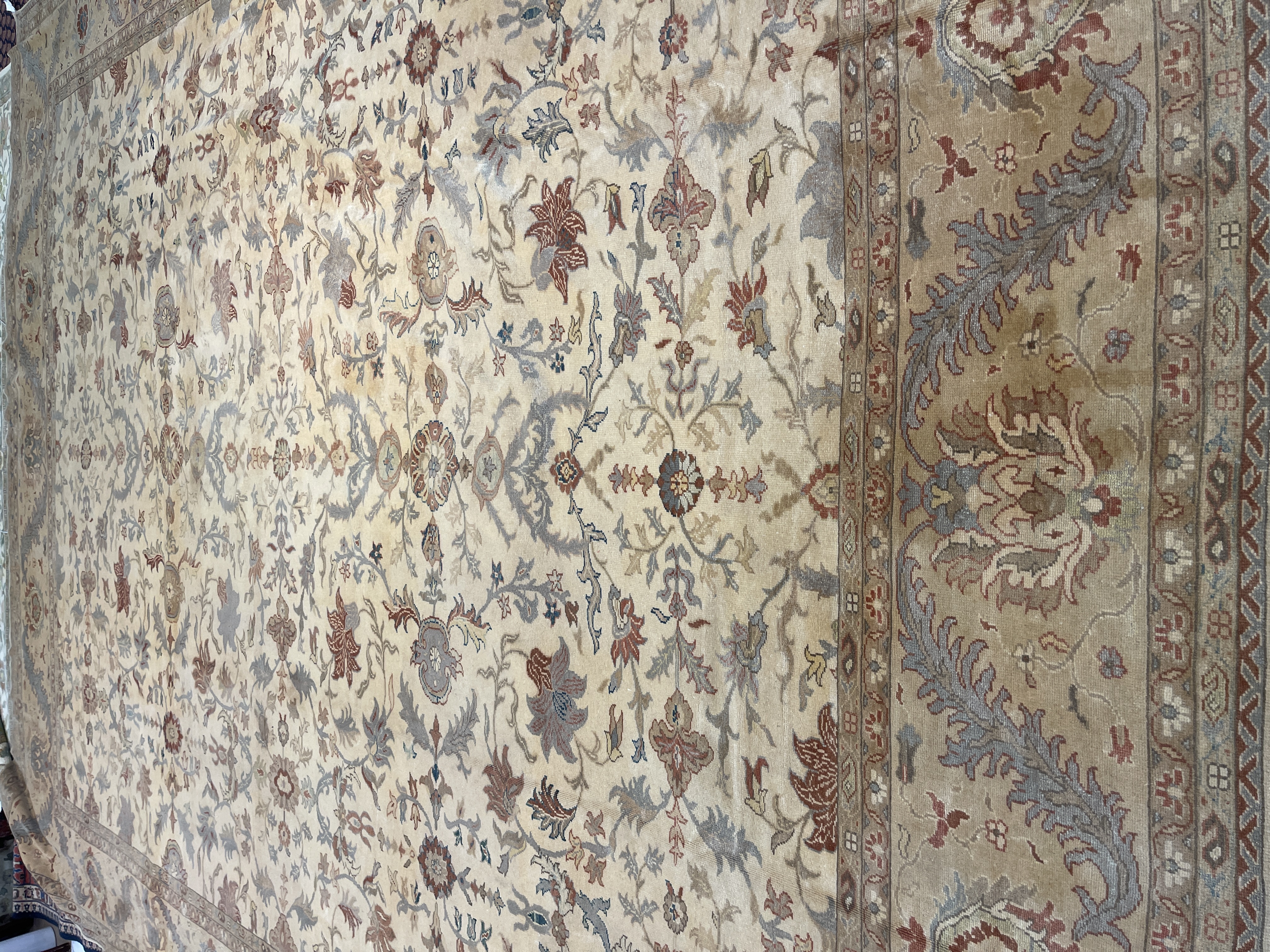 Turkish Sevas F-864, Turkish rug, 12'x15'6", in light color, ivory, light brown, gold, light green, light green - photo 1