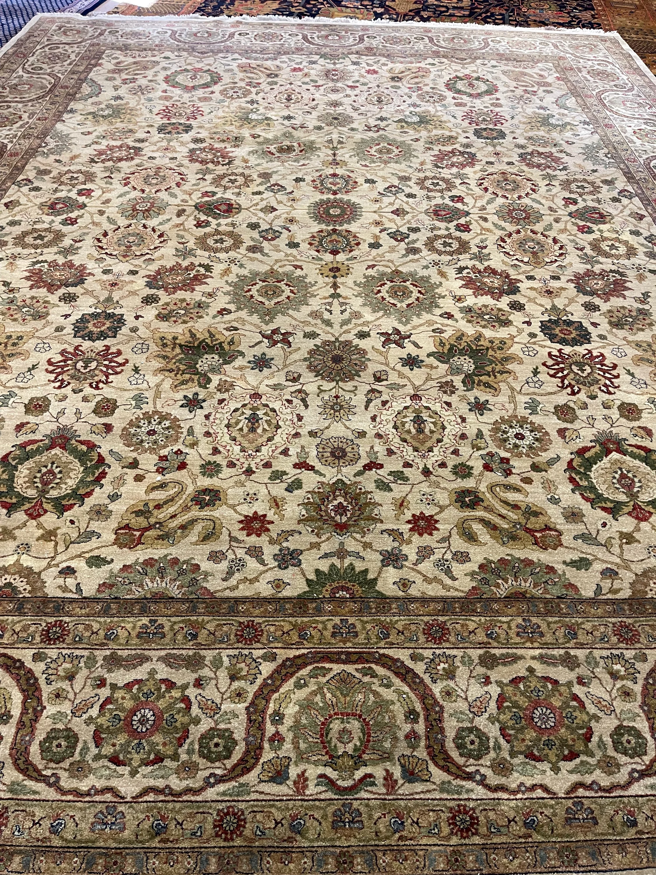 Pak Tabriz F-1160, Pakistan rug, 11'11"x14'8", in light olive, green, rose, gold, ivory.. - photo 1