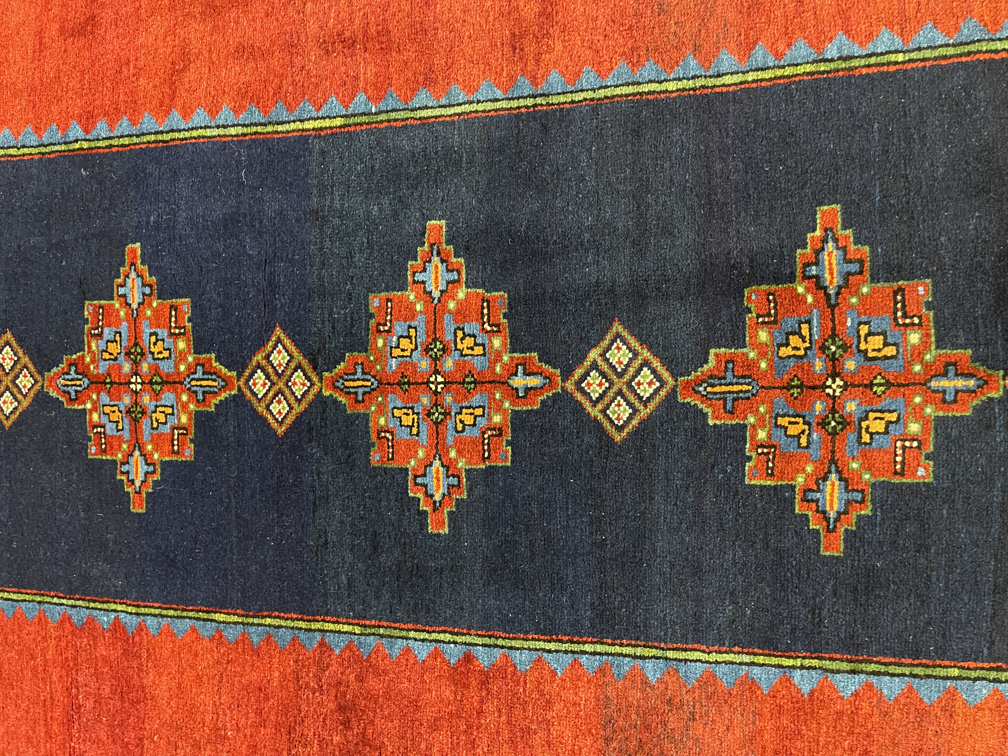 Antique Kazak F-2059, Kazakhstan rug, 5'6"x9'9", in deep red, burgundy, green, light blue, ivory, gold.. - photo 3