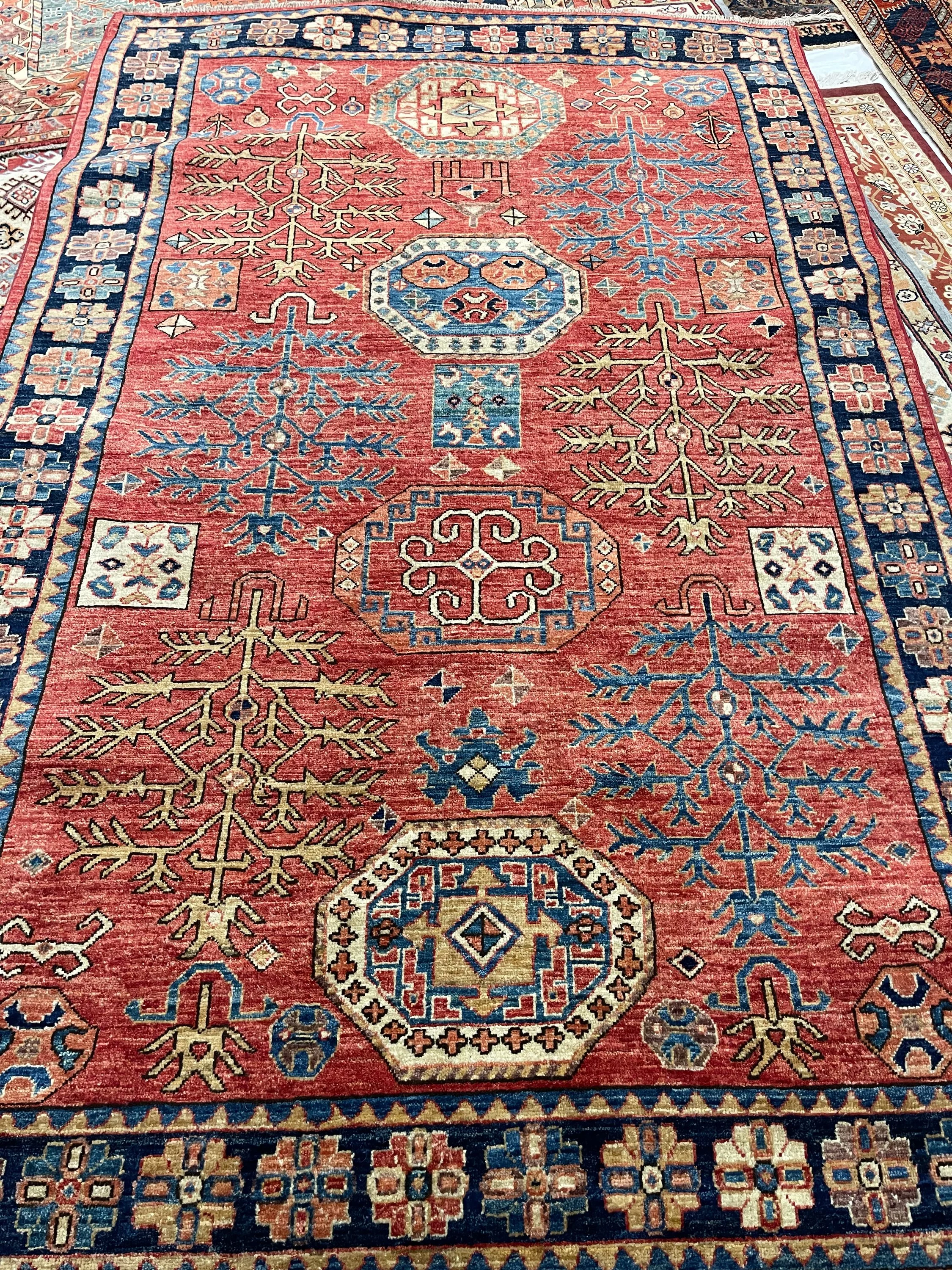 Aryana F-2022, Afghan rug, 5'2"x7'11", in red, navy, light blue, green, ivory... - photo 1
