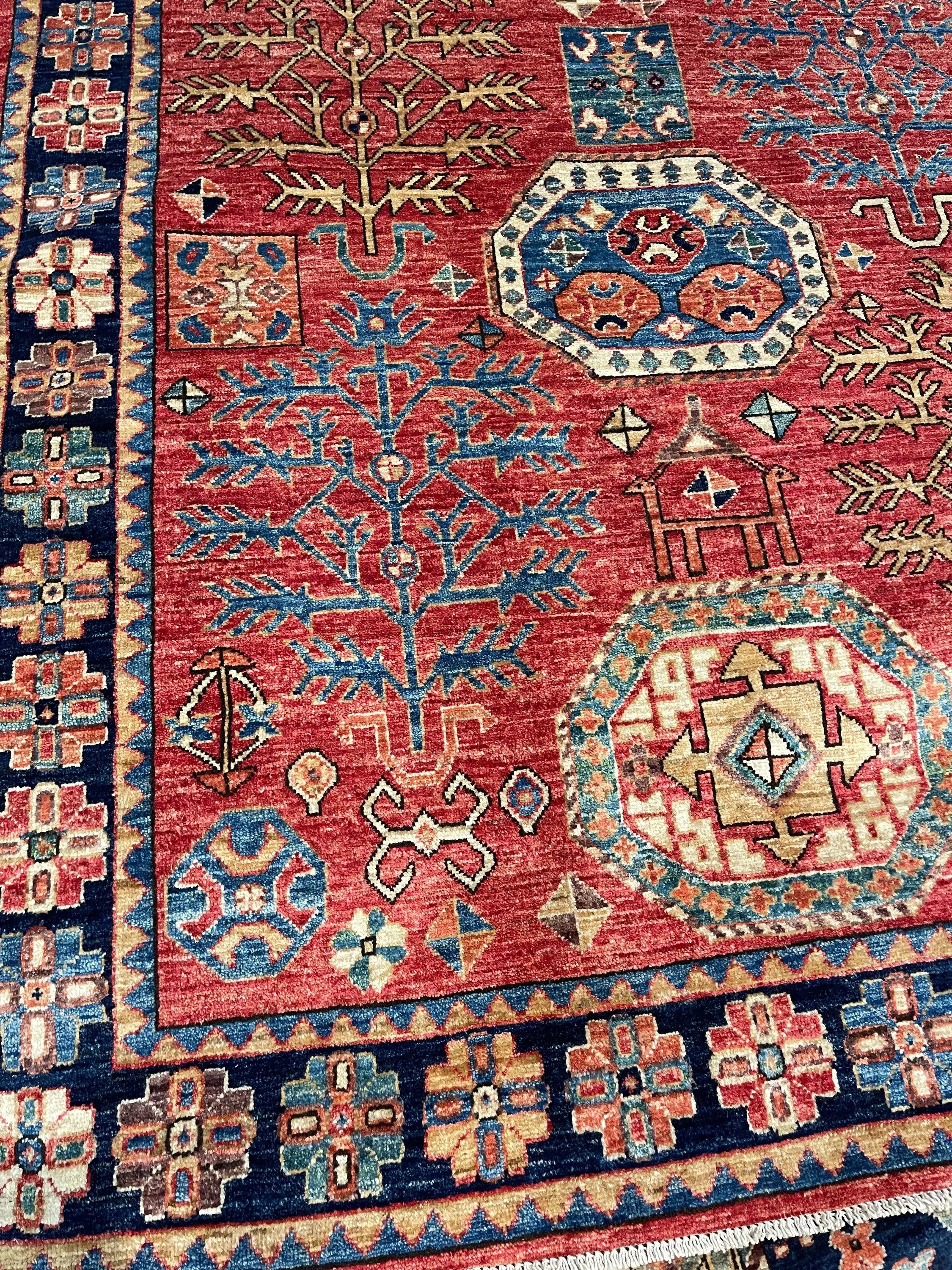 Aryana F-2022, Afghan rug, 5'2"x7'11", in red, navy, light blue, green, ivory... - photo 3