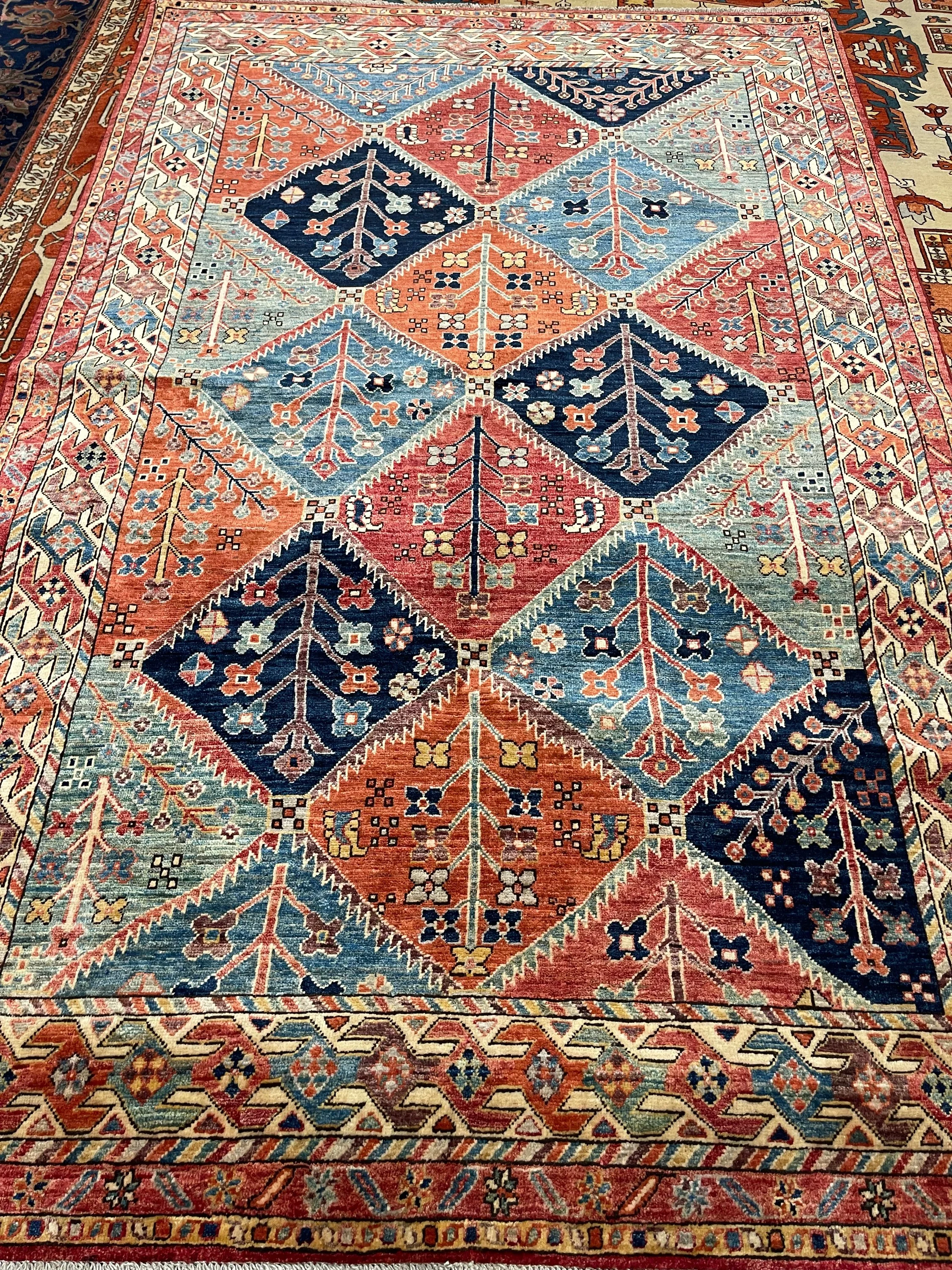 Aryana F-2030, Afghanistan rug, 5'x8', in red, navy, ivory, gold, green, light blue - photo 1