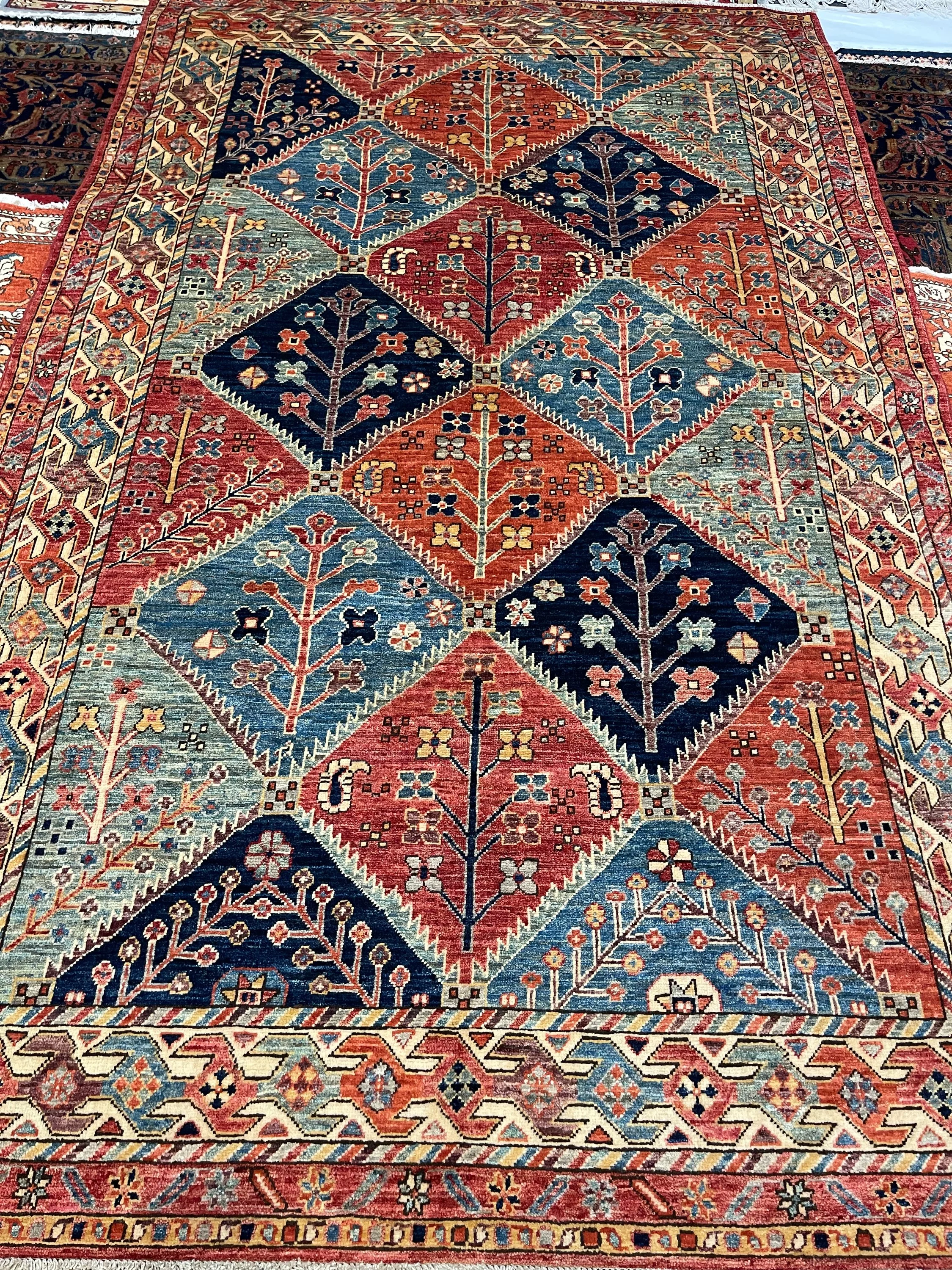 Aryana F-2030, Afghanistan rug, 5'x8', in red, navy, ivory, gold, green, light blue - photo 2