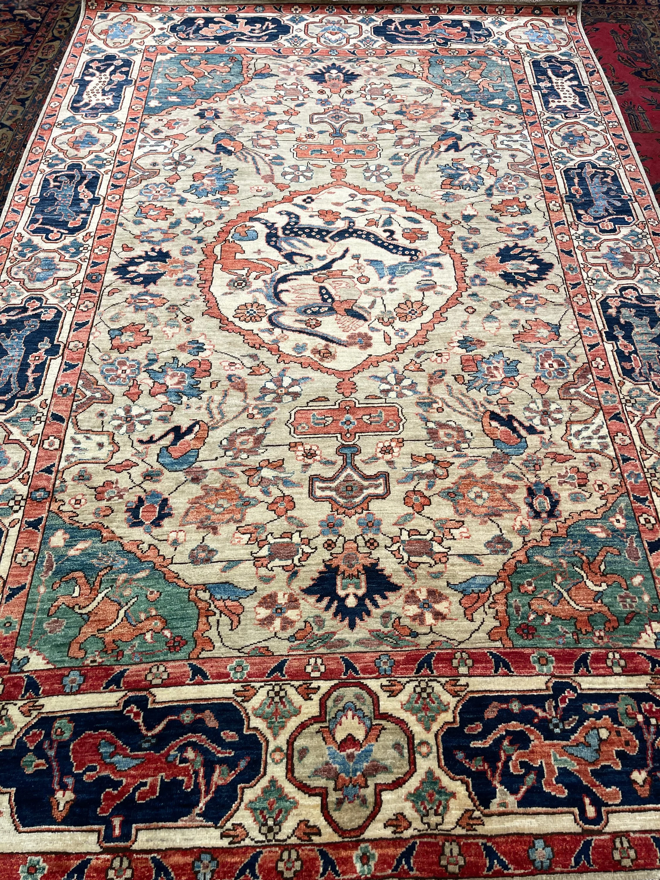 Aryana rug F-2033, Afghanistan rug, 6'x9', in light brown, navy, ivory, green, rust, .. - photo 2