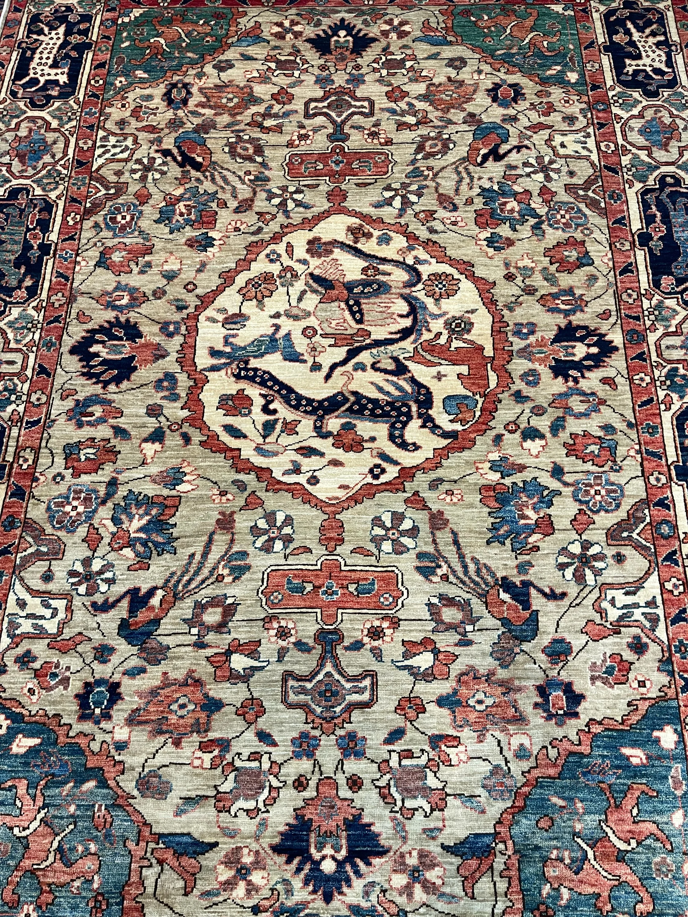 Aryana rug F-2033, Afghanistan rug, 6'x9', in light brown, navy, ivory, green, rust, .. - photo 3