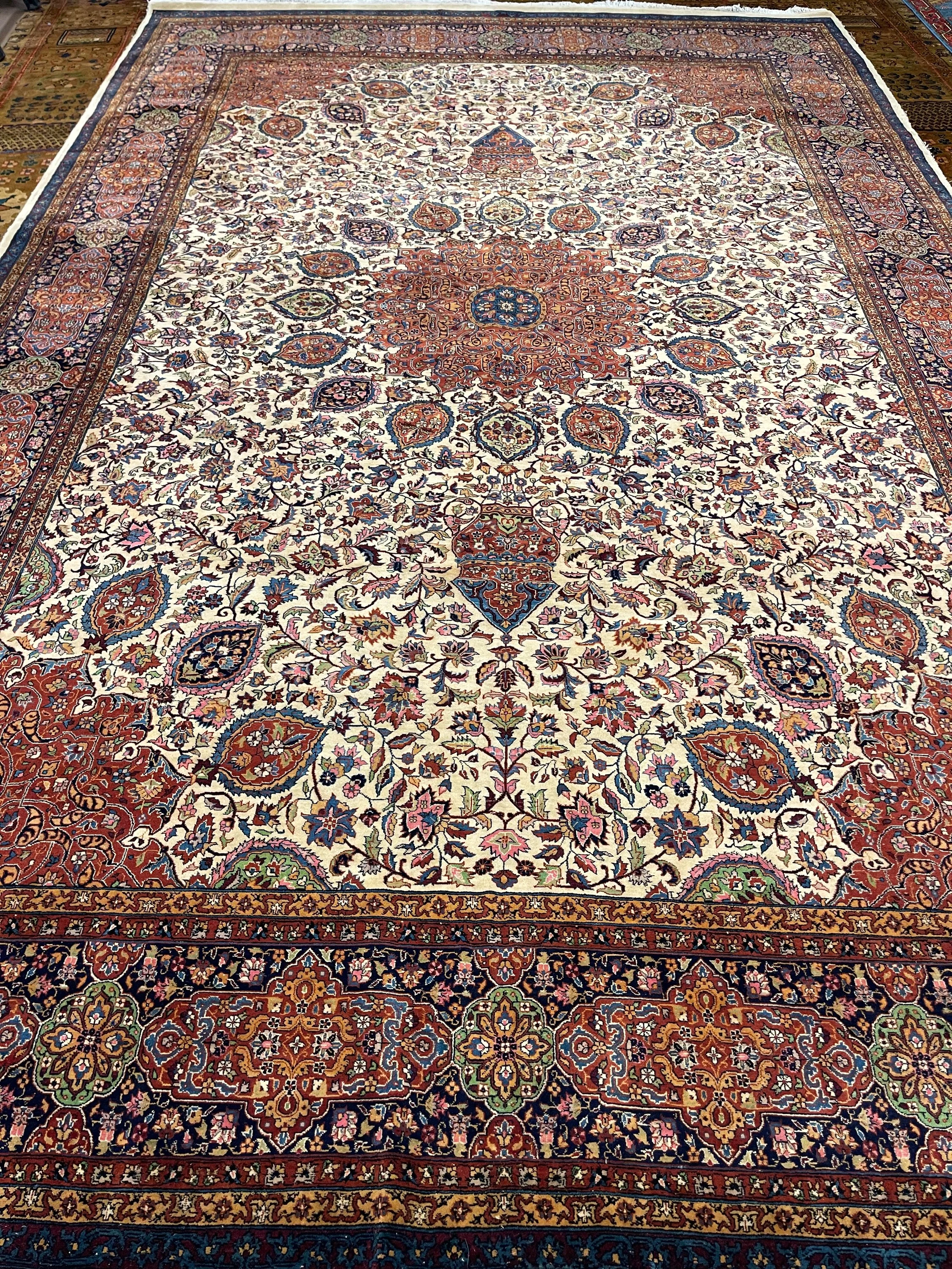 Tabriz rug F-1177, Persian rug, 9'2"x14'3", in ivory, rust, navy, light blue, green, gold, brown.. - photo 1