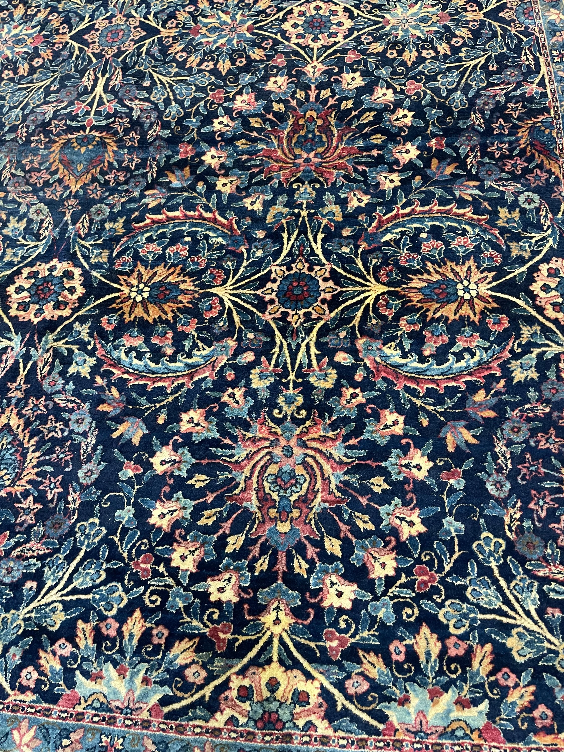 Antique Persian Kerman F-1114, Iran rug, 9'8"x17'4", in navy, rose, light blue, green, ivory, gold... - photo 4