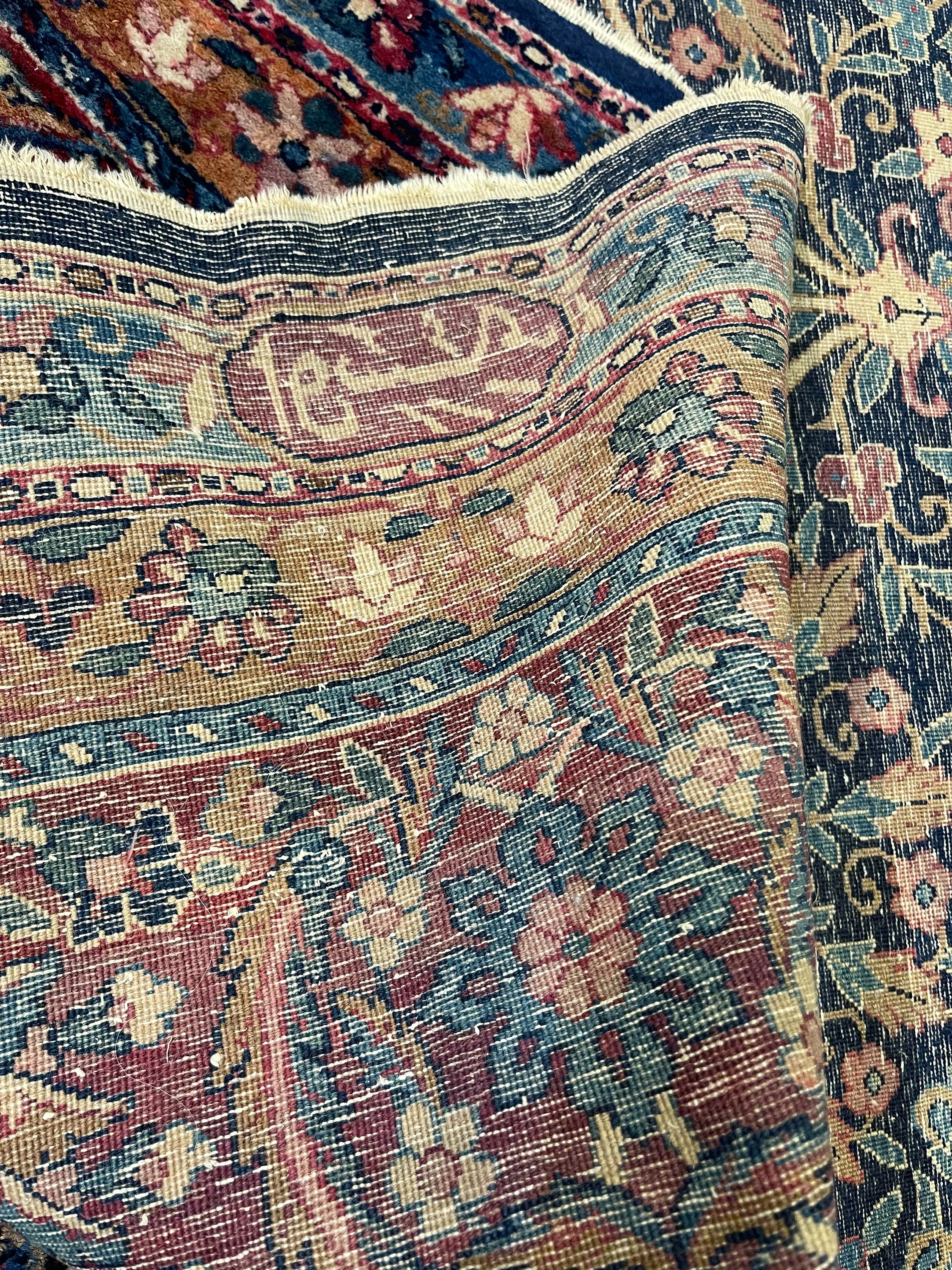 Antique Persian Kerman F-1114, Iran rug, 9'8"x17'4", in navy, rose, light blue, green, ivory, gold... - photo 5