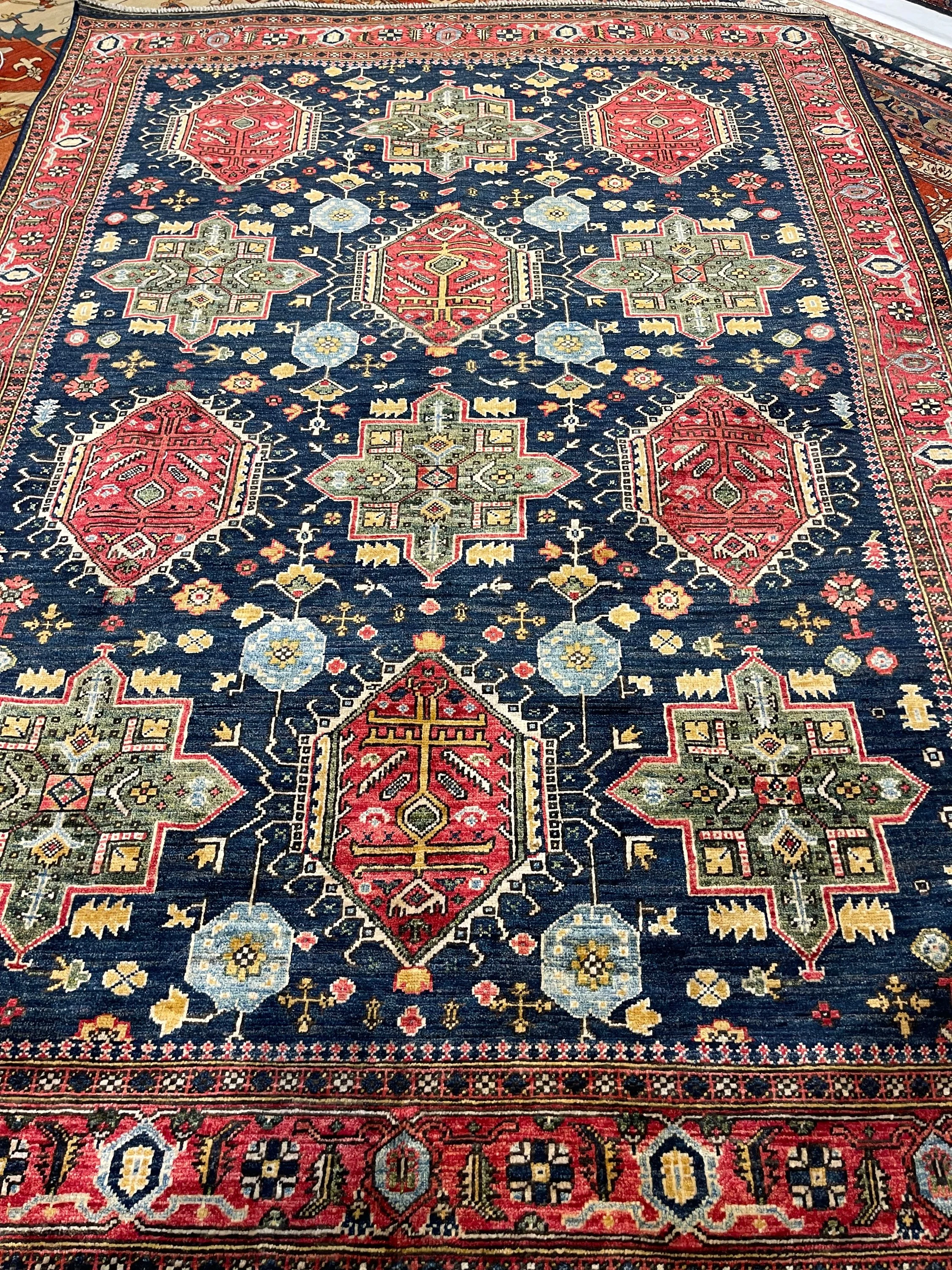 Aryana Afghan rug F-2029, Afghanistan rug, 5'9"x8'8", in navy, red, green, light blue, gold, ivory... - photo 1
