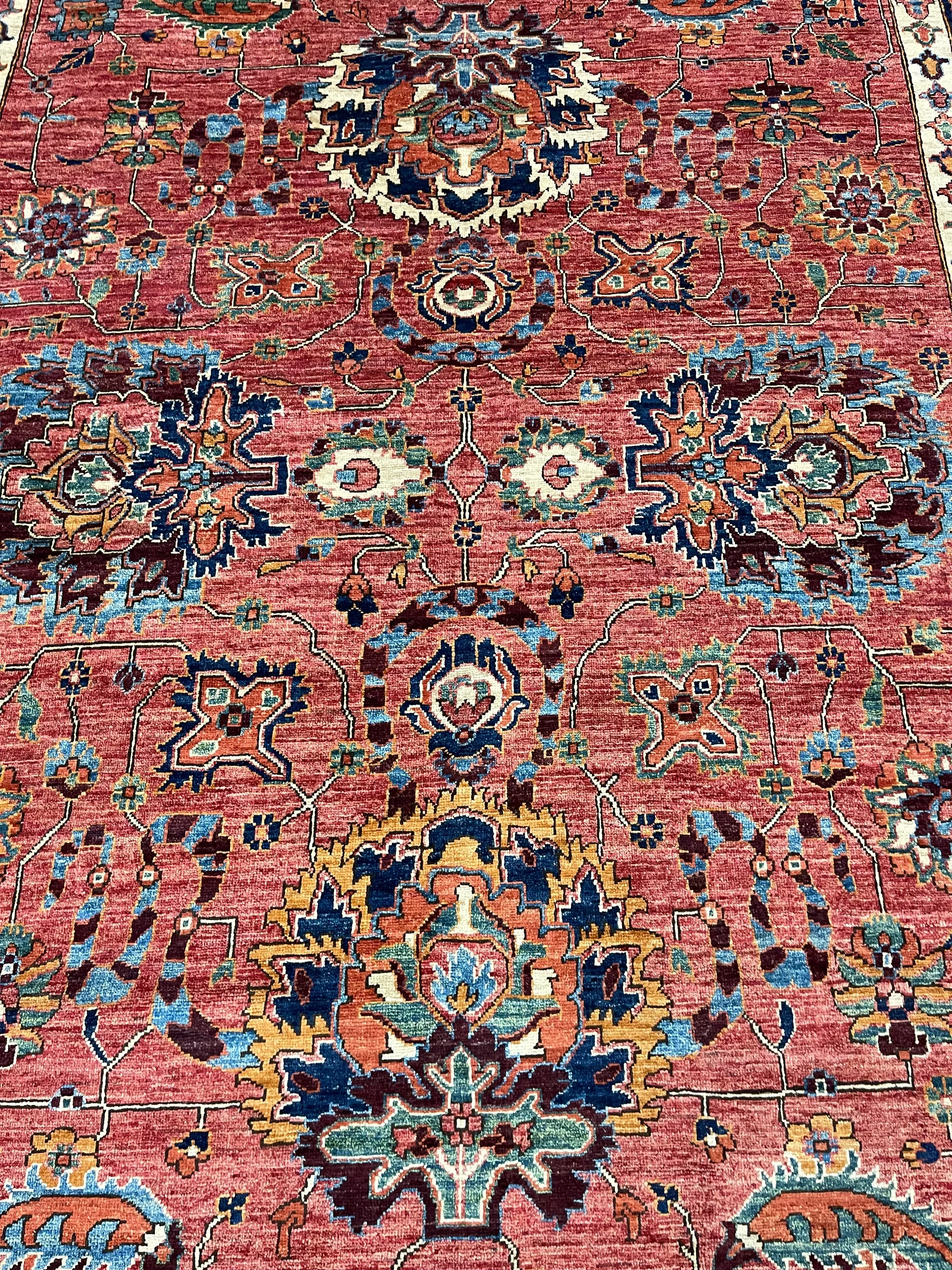 Aryana Afghan rug F-1202, Afghanistan rug, 9'x11'10", in red, navy, ivory, gold, green, light blue, light brown - photo 2