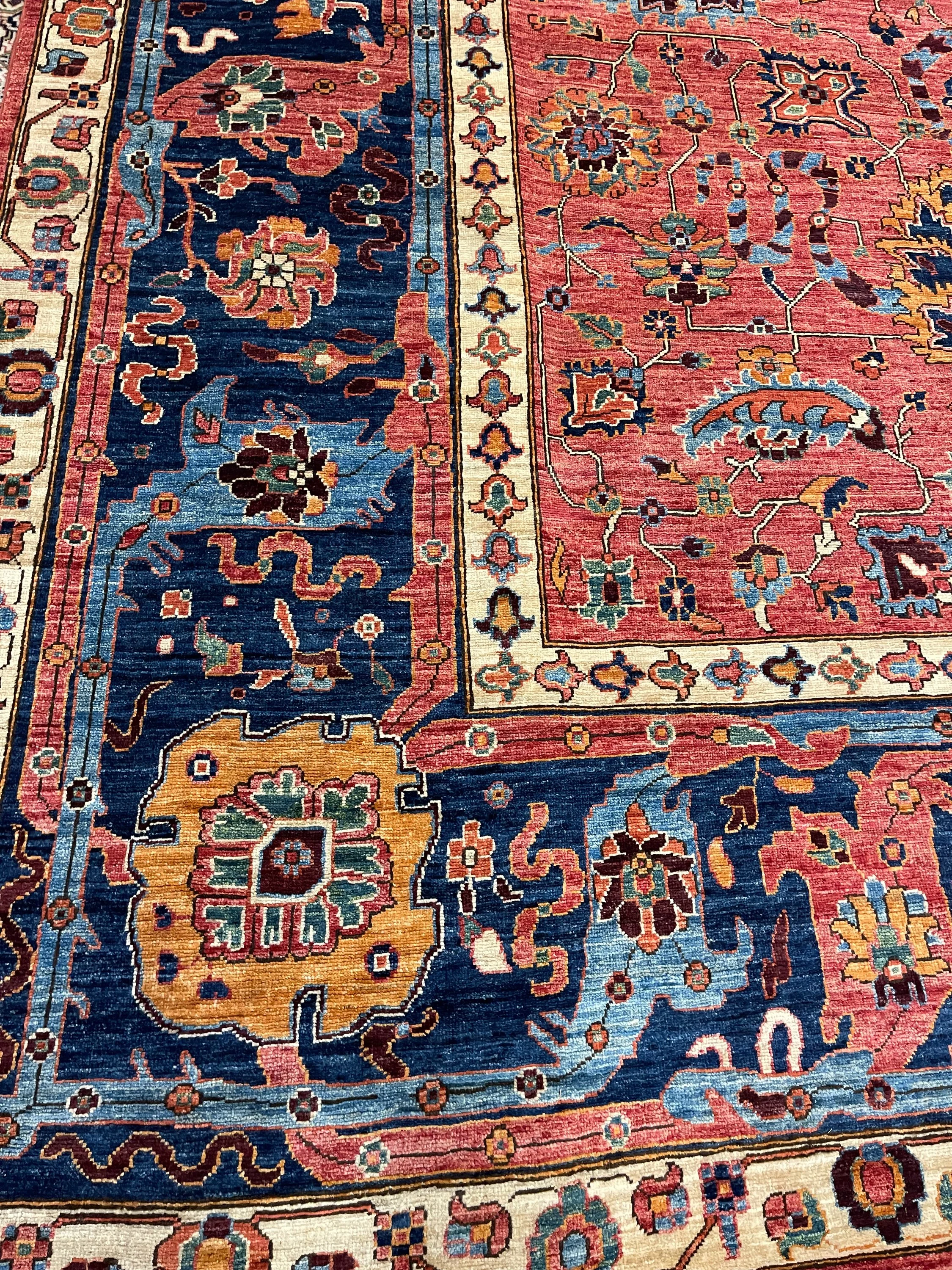 Aryana Afghan rug F-1202, Afghanistan rug, 9'x11'10", in red, navy, ivory, gold, green, light blue, light brown - photo 4