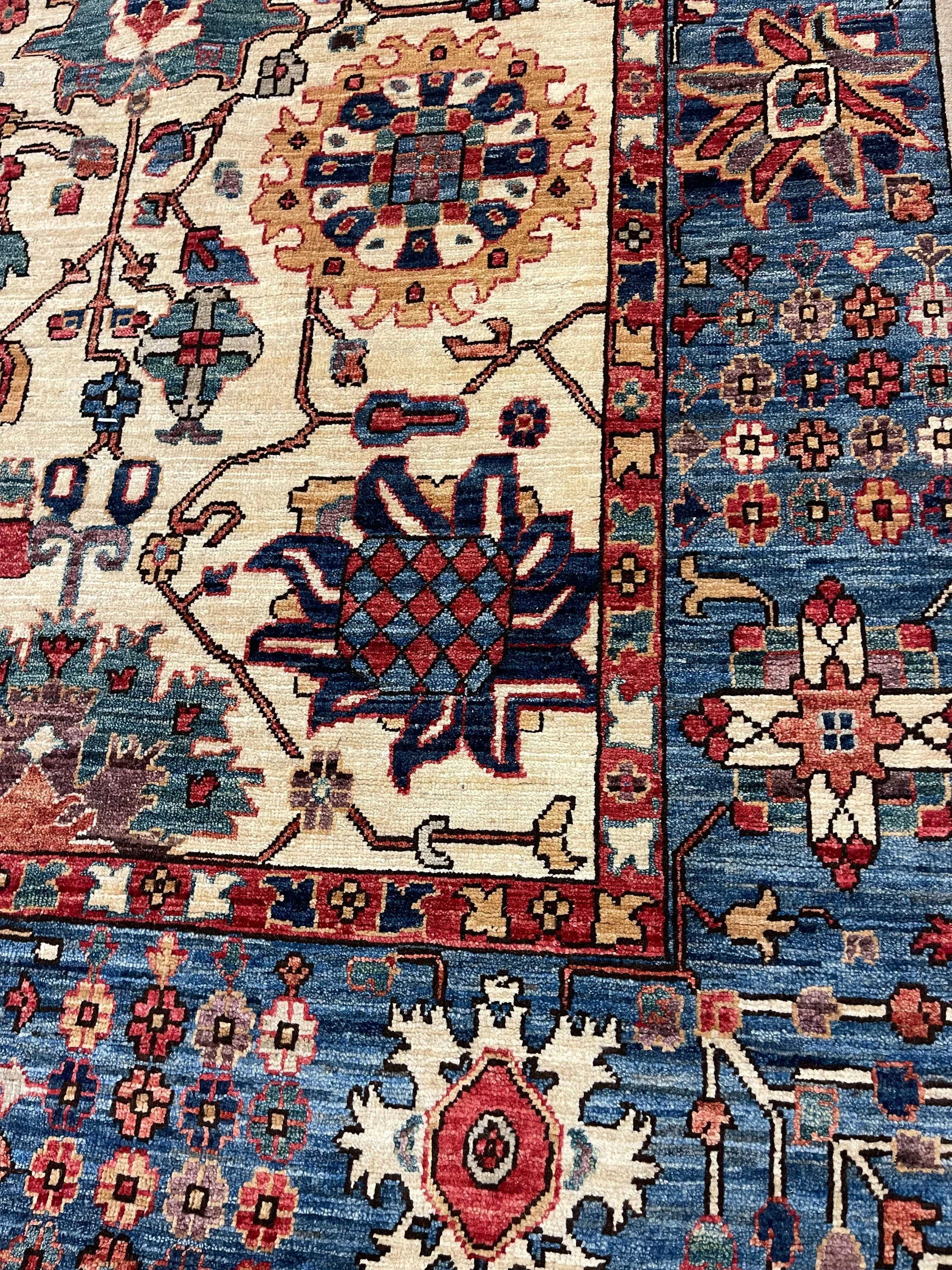 Aryana Afghan rug F-1247, Afghanistan rug, 8'10"x11'11", in ivory, deep red, light blue, green, gold, light, brown.. - photo 3