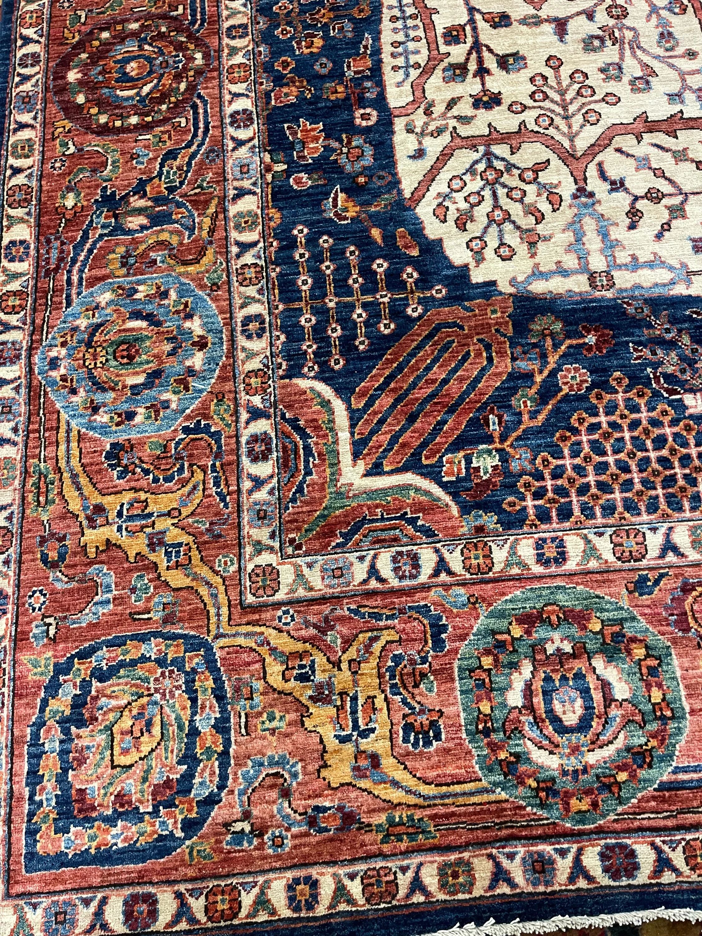Aryana Afghan rug F-1203, Afghanistan rug, 8'8"x11'10", in ivory, rust, navy, light blue, light green, gold, deep red.. - photo 3