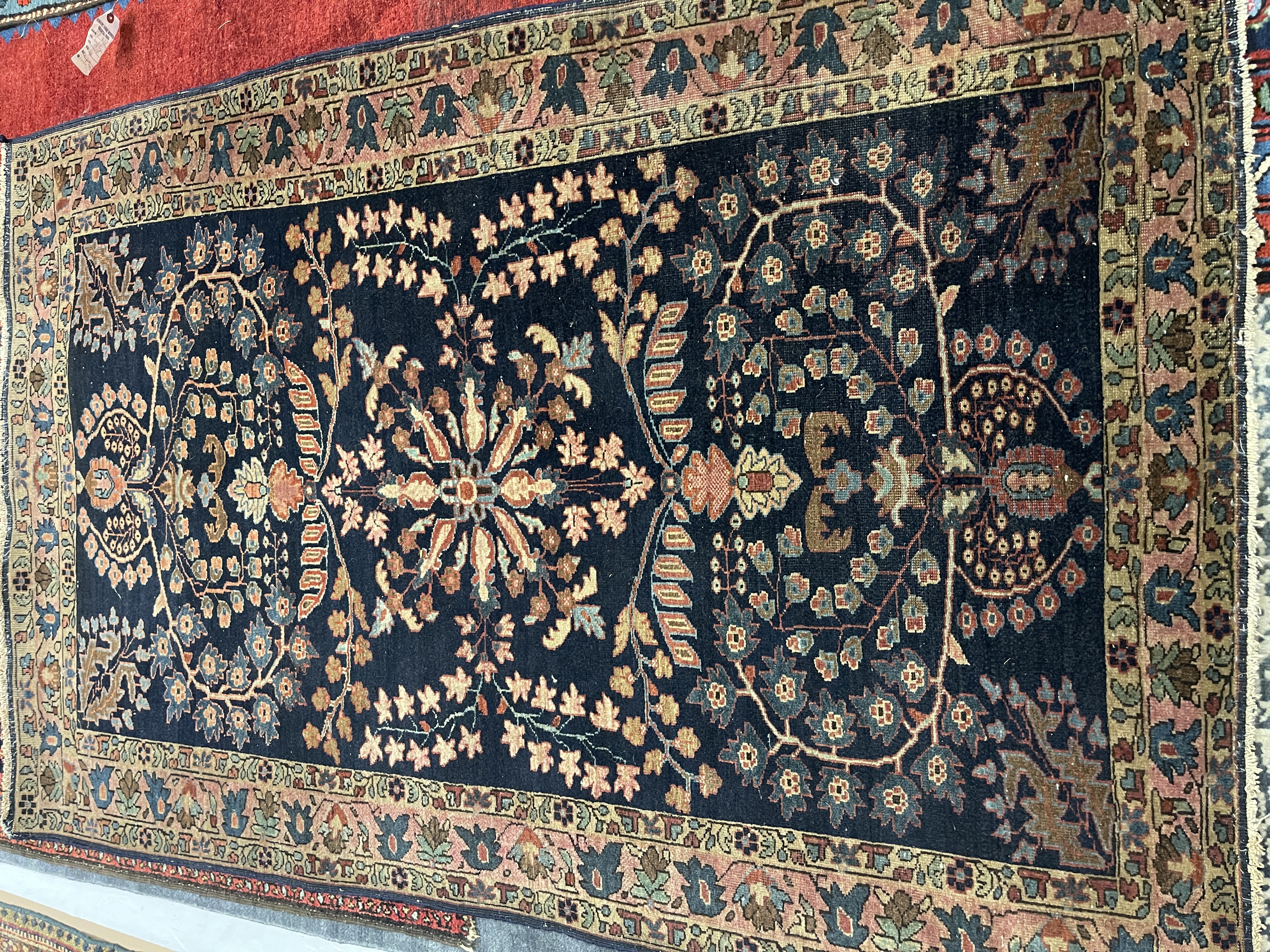 Antique Persian Saruk F-2045, Iran rug, 3'6"x5'3", in navy, rose red, salmon, light green, light blue.. - photo 1