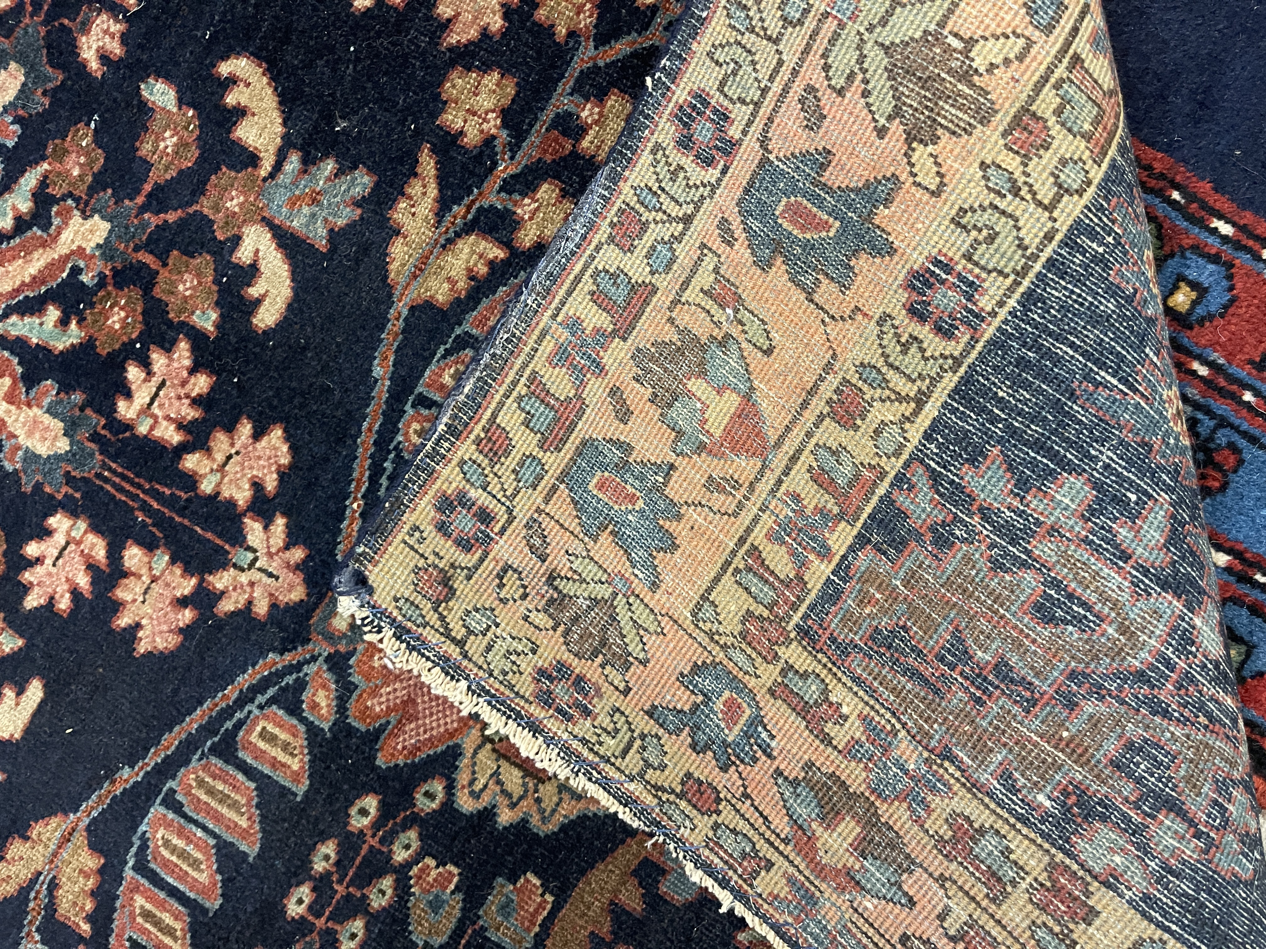 Antique Persian Saruk F-2045, Iran rug, 3'6"x5'3", in navy, rose red, salmon, light green, light blue.. - photo 4