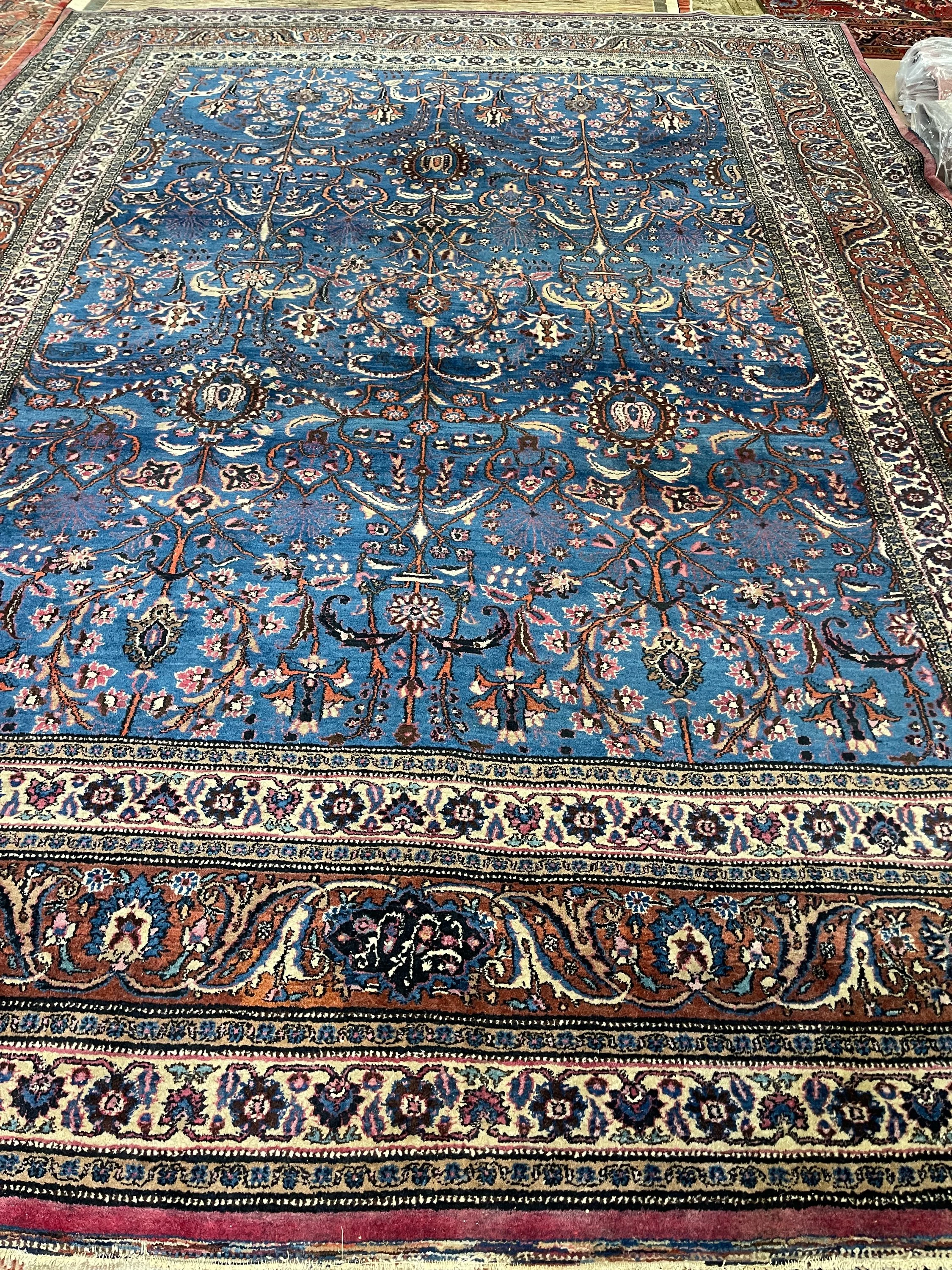 Antique Persian Dorksh F-1153, Iran rug, 9'5"x12'9", in light blue, rose, navy ivory, brown, pink, gold.. - photo 1