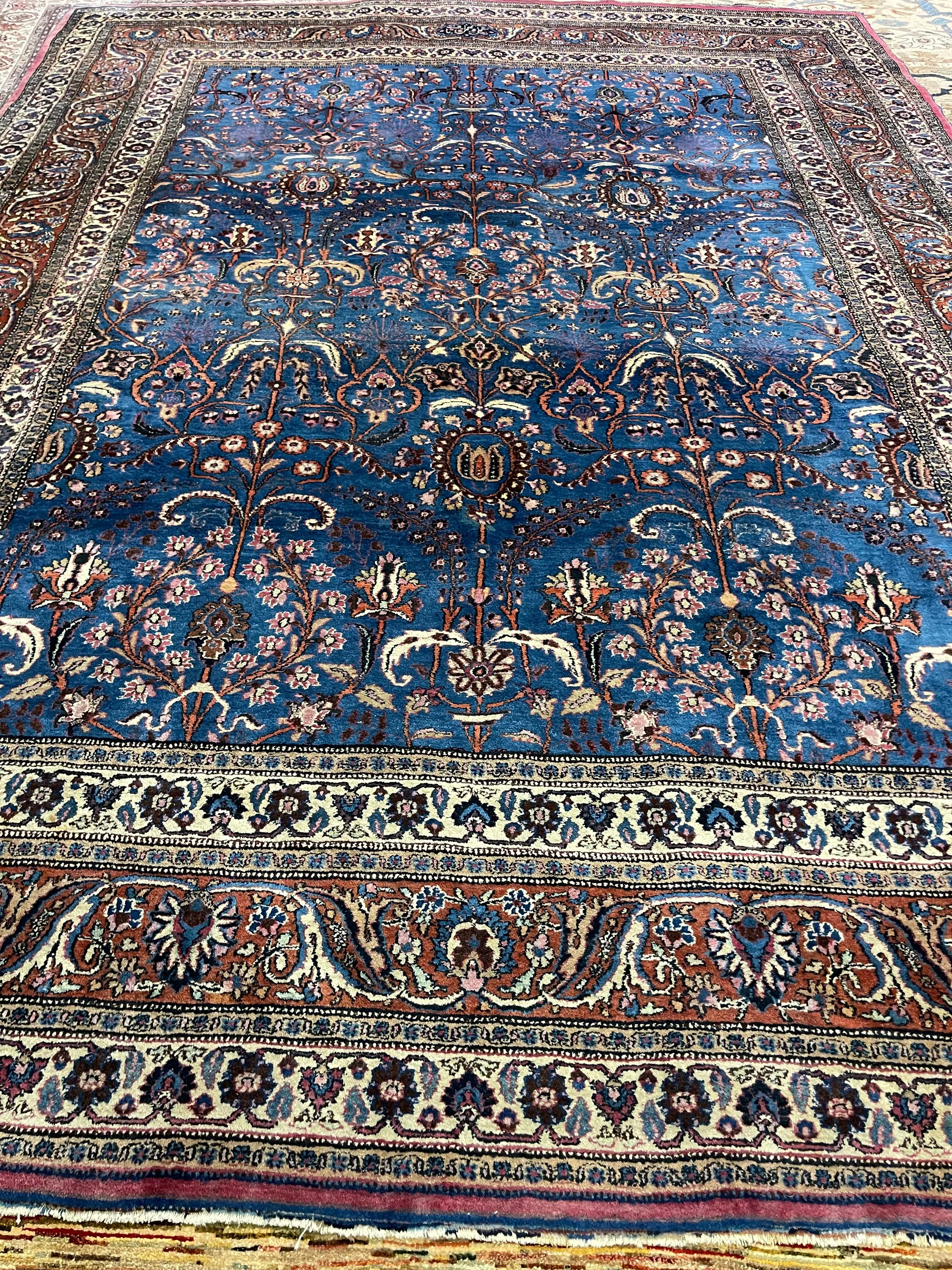 Antique Persian Dorksh F-1153, Iran rug, 9'5"x12'9", in light blue, rose, navy ivory, brown, pink, gold.. - photo 2