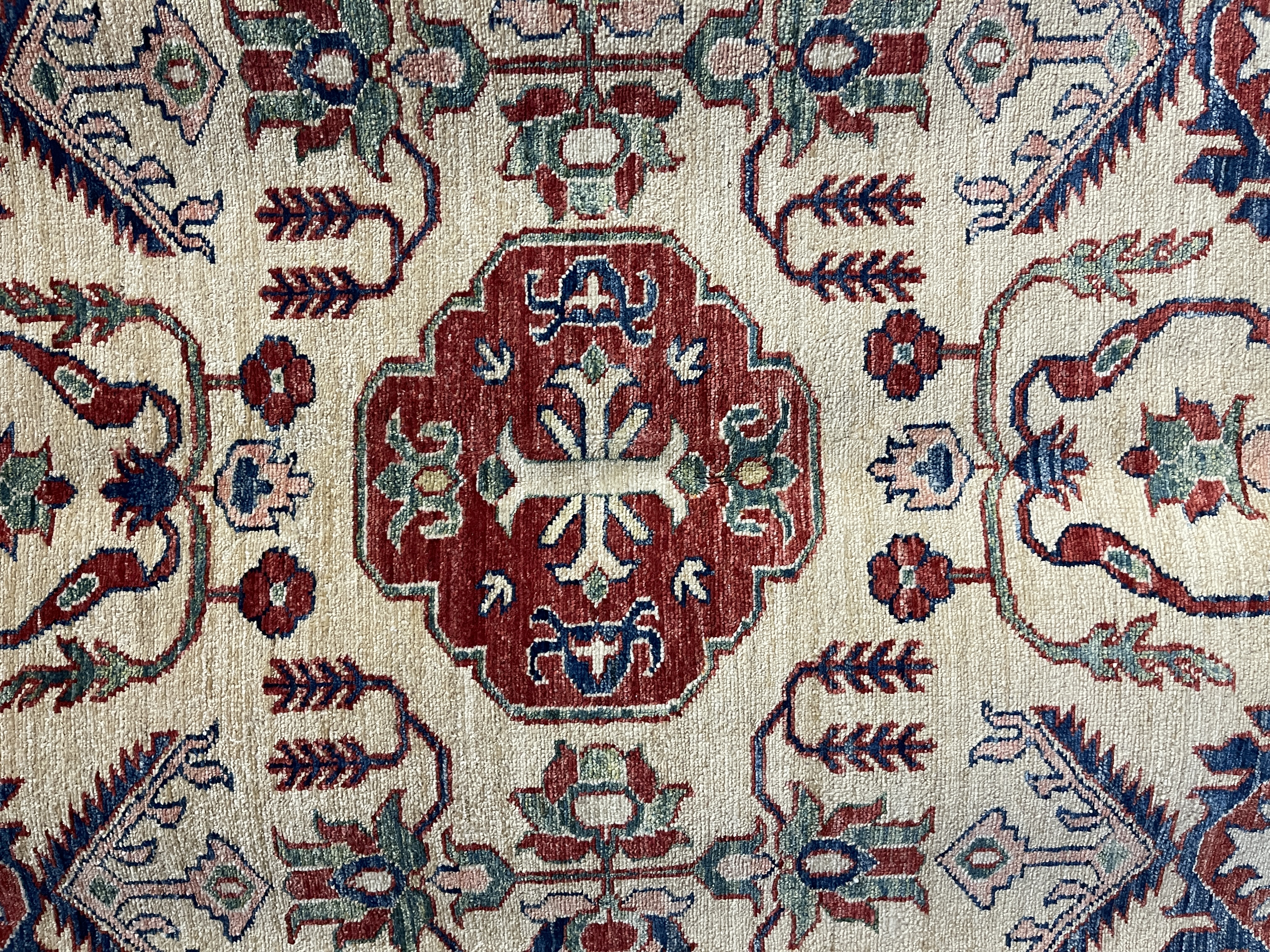 Super kazak F-626, Afghanistan rug, 6'8"x8'1", in ivory, red, light green, light blue, deep red.. - photo 3