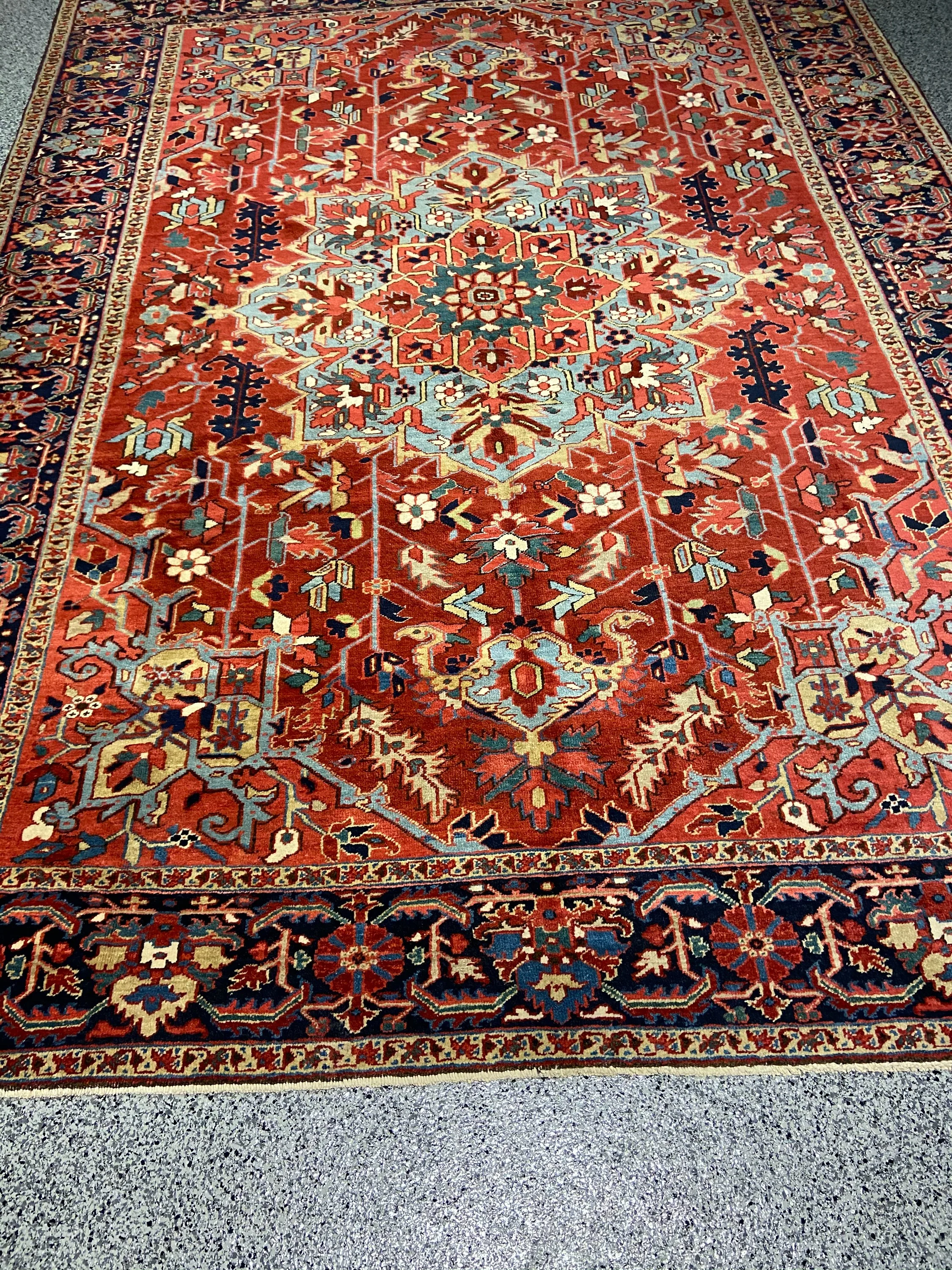 Antique Persian Heriz F-817, Persian rug, 8'4"x11', in deep red, rose, navy, light blue, light green.. - photo 1
