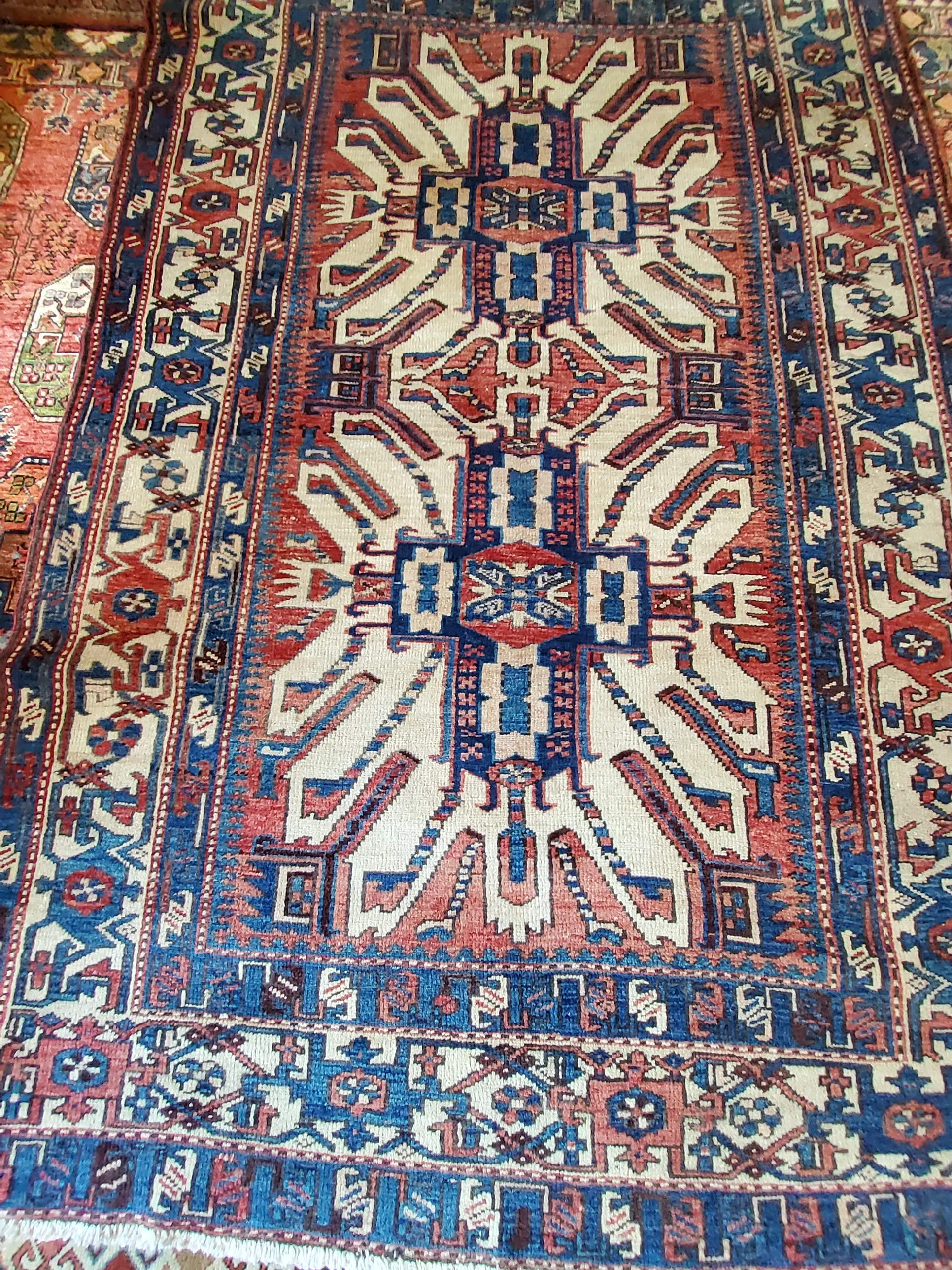 Antique Persian North West rug F-903, Persia rug, 4'8"x7'2", in ivory, rust, navy, light green, light blue.. - photo 1