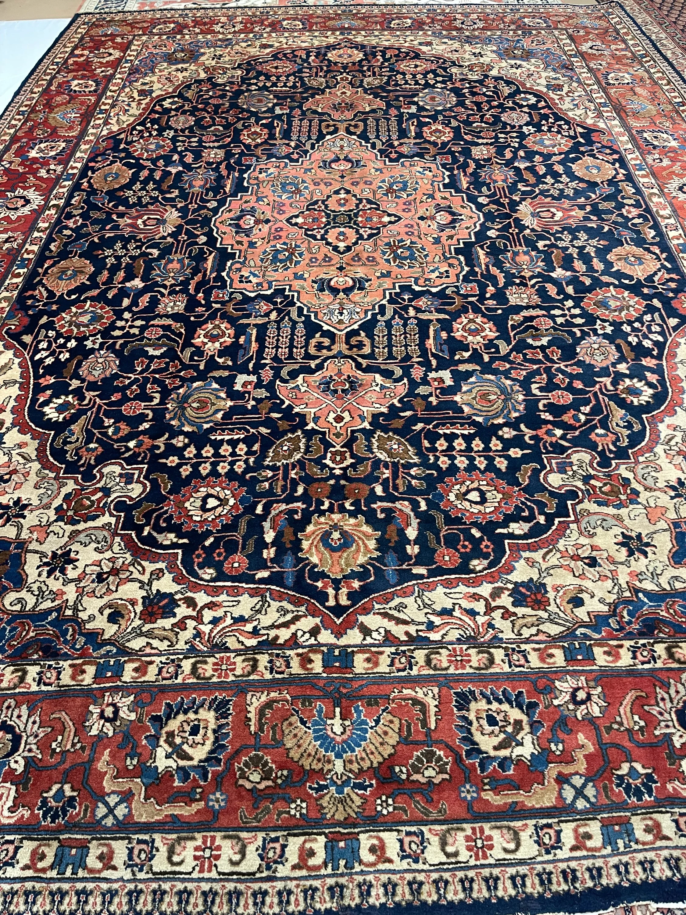 Antique Persian Tabriz F-291, Persian rug, 10'3"x14'4", in navy, rust, pink, ivory, light blue, light green, gold, .. - photo 1