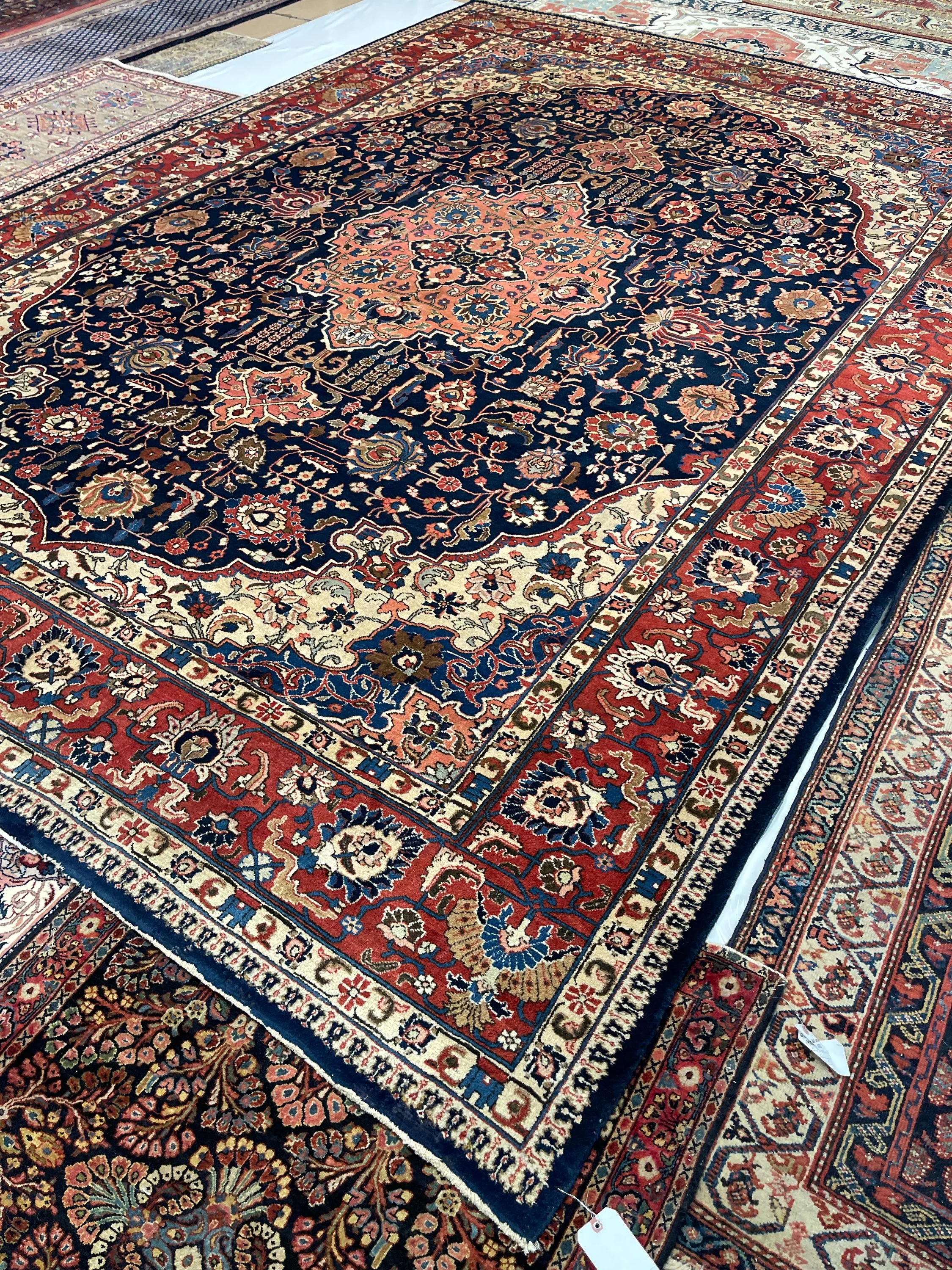 Antique Persian Tabriz F-291, Persian rug, 10'3"x14'4", in navy, rust, pink, ivory, light blue, light green, gold, .. - photo 3