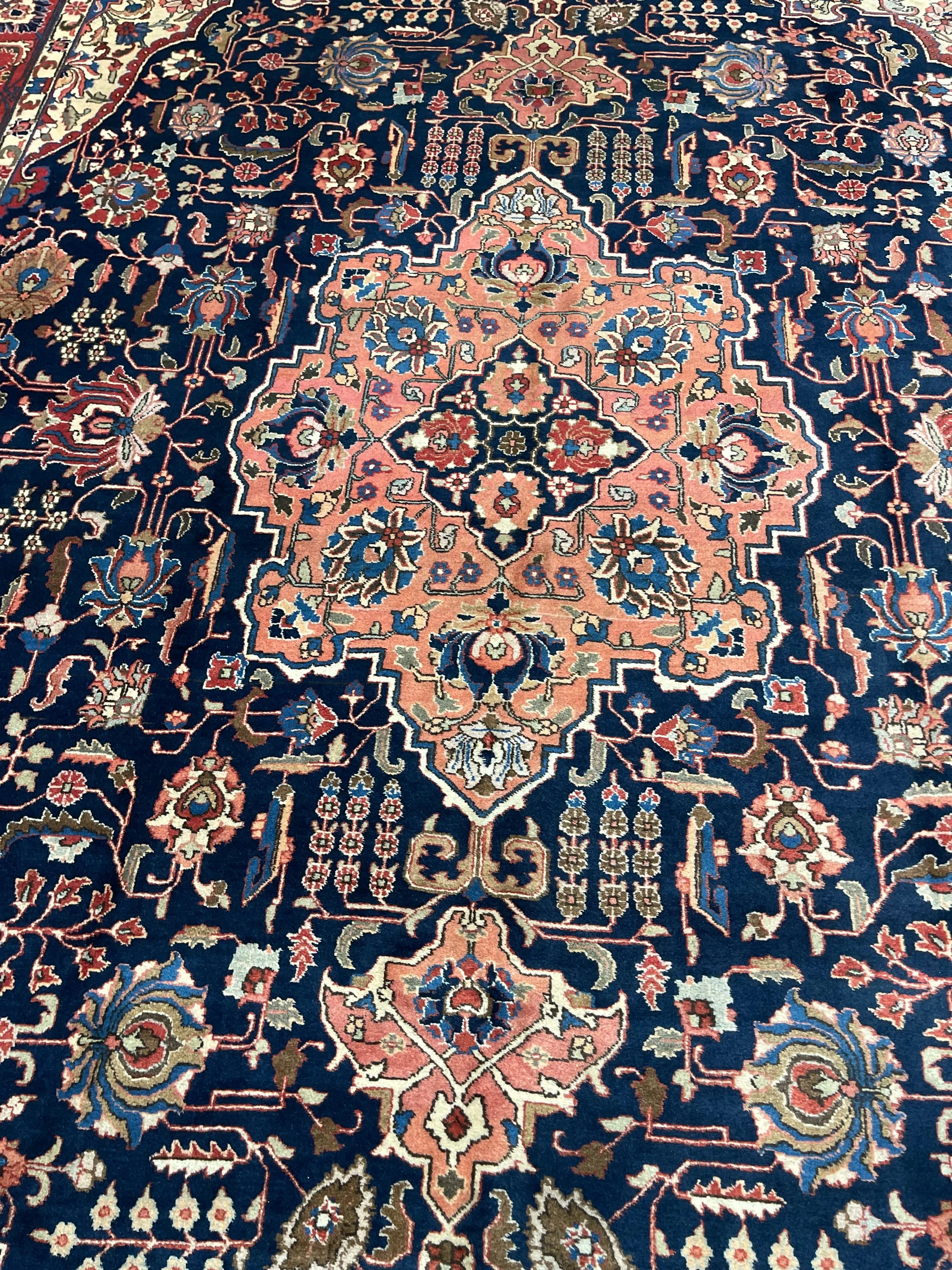 Antique Persian Tabriz F-291, Persian rug, 10'3"x14'4", in navy, rust, pink, ivory, light blue, light green, gold, .. - photo 4