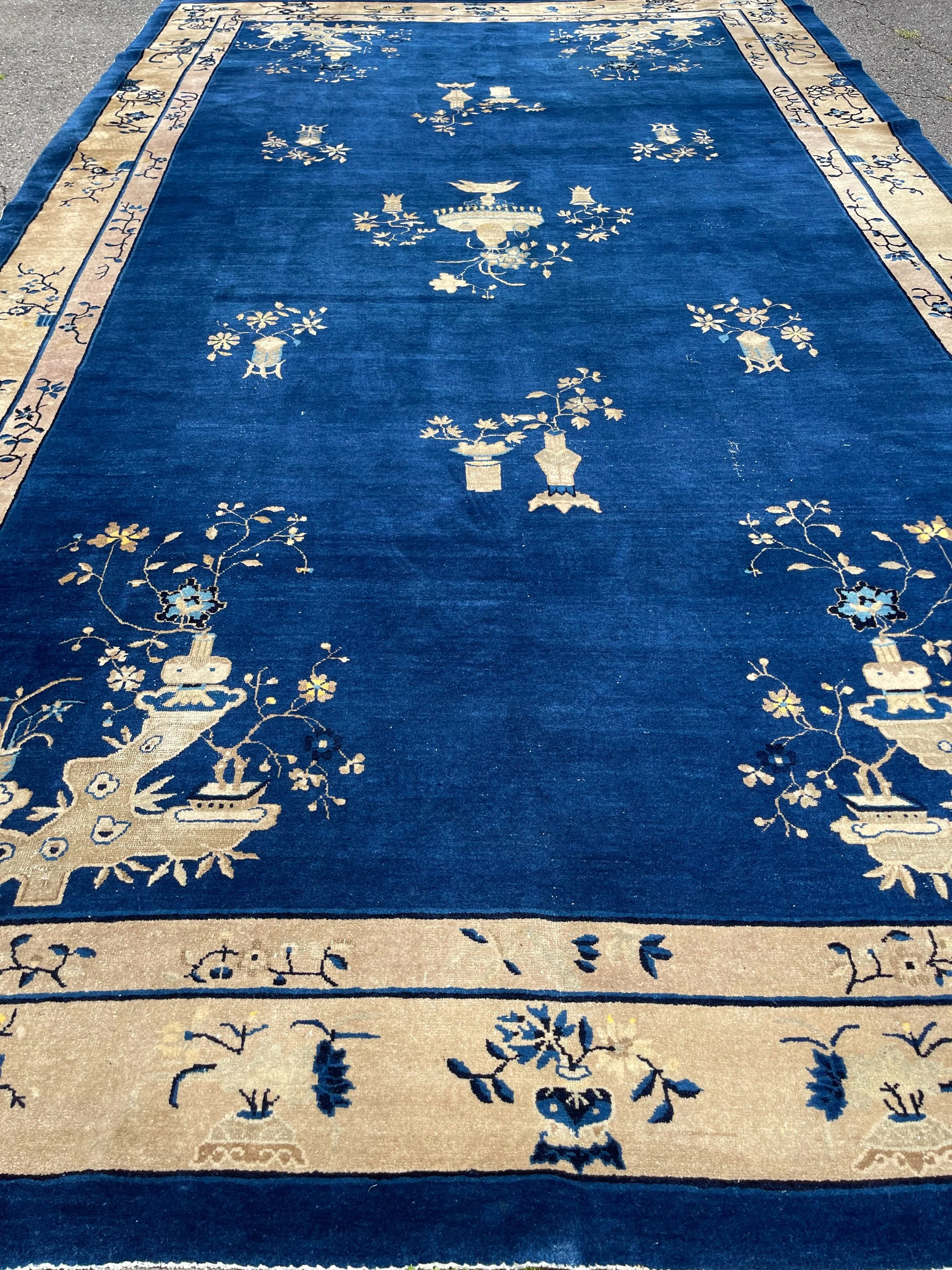 Antique Chinese rug F-1173, China rug, 10'x17'3", in light navy, navy, blue, tent, light brown.. - photo 1