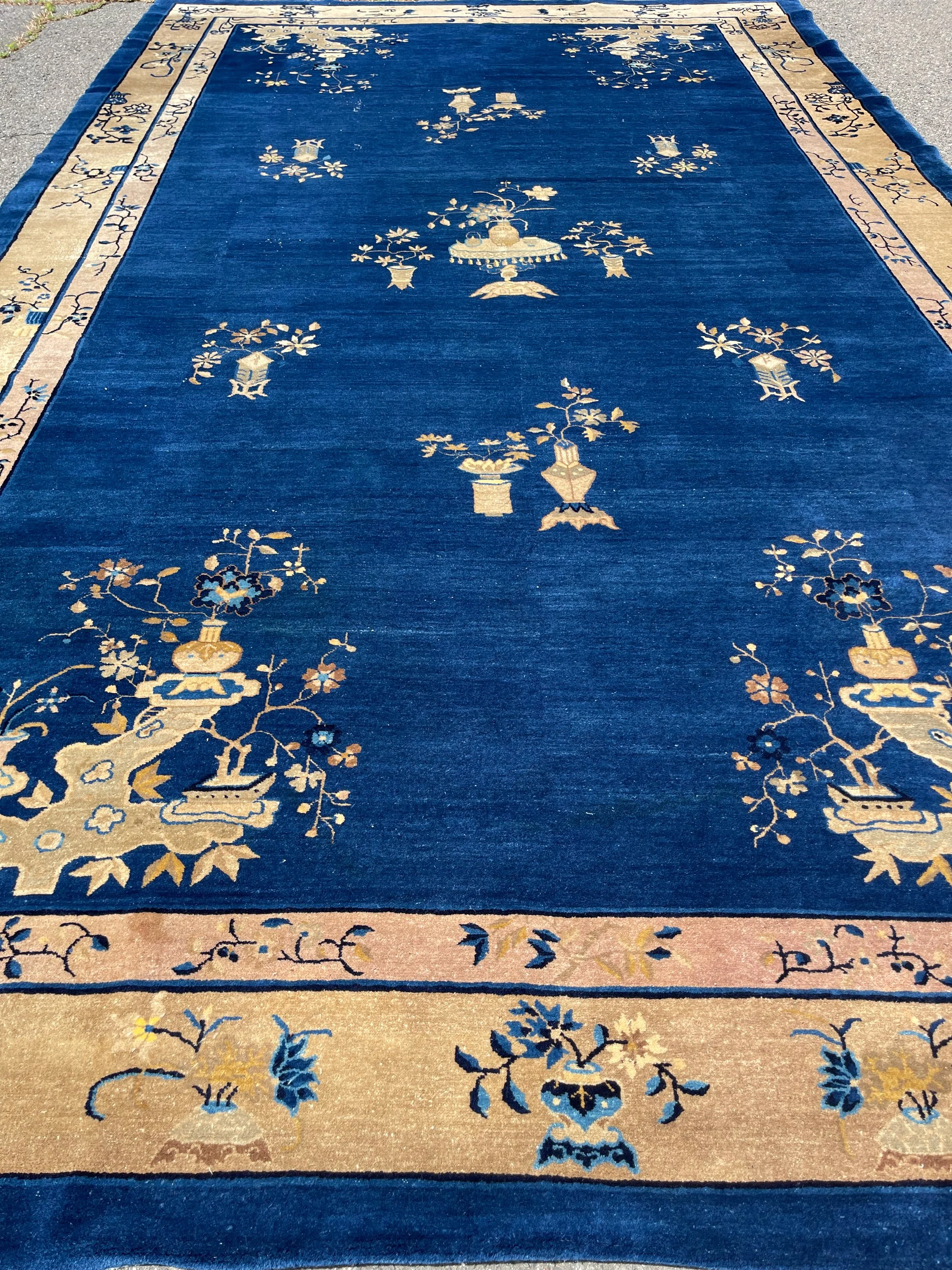 Antique Chinese rug F-1173, China rug, 10'x17'3", in light navy, navy, blue, tent, light brown.. - photo 2