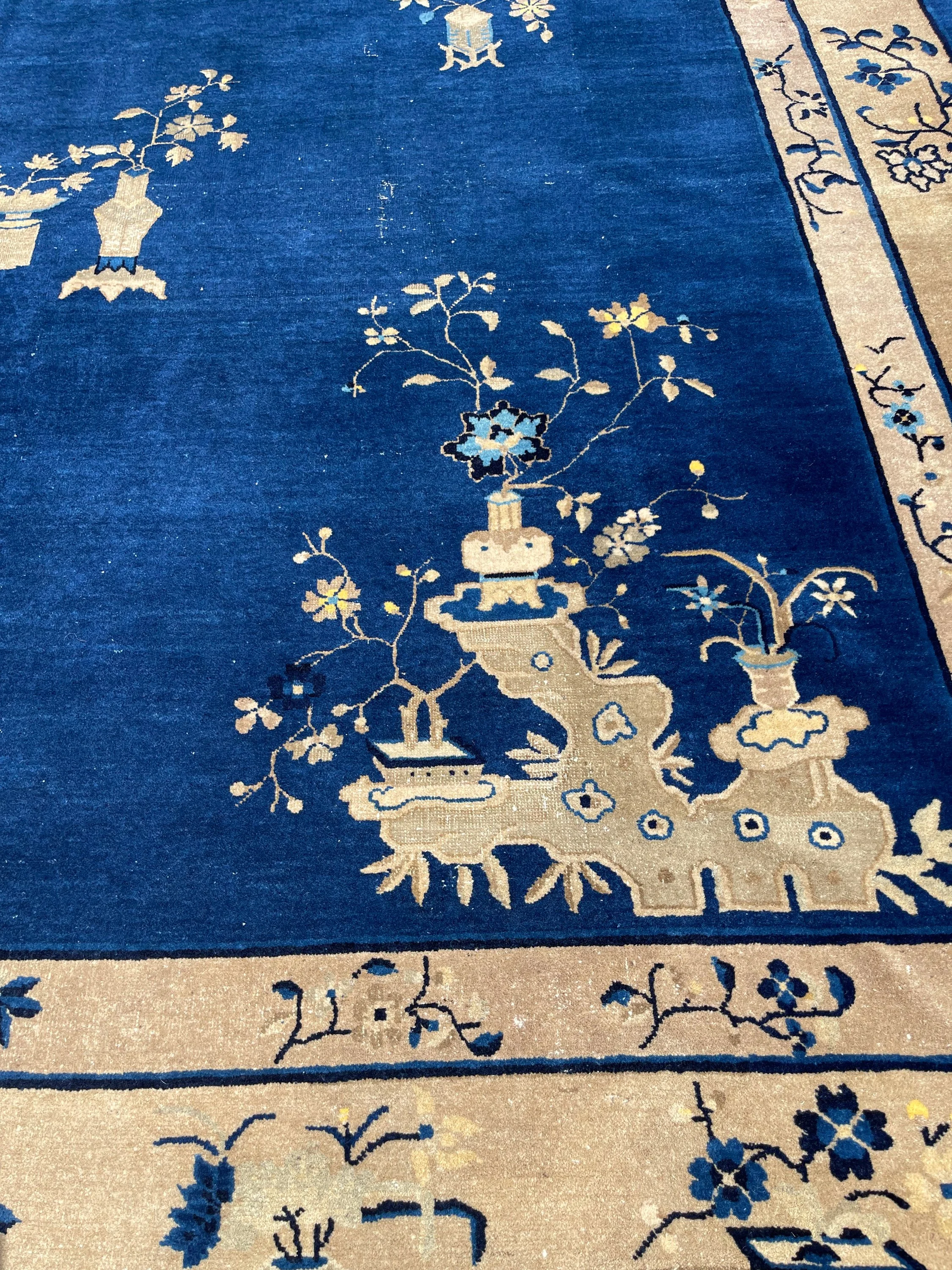 Antique Chinese rug F-1173, China rug, 10'x17'3", in light navy, navy, blue, tent, light brown.. - photo 4